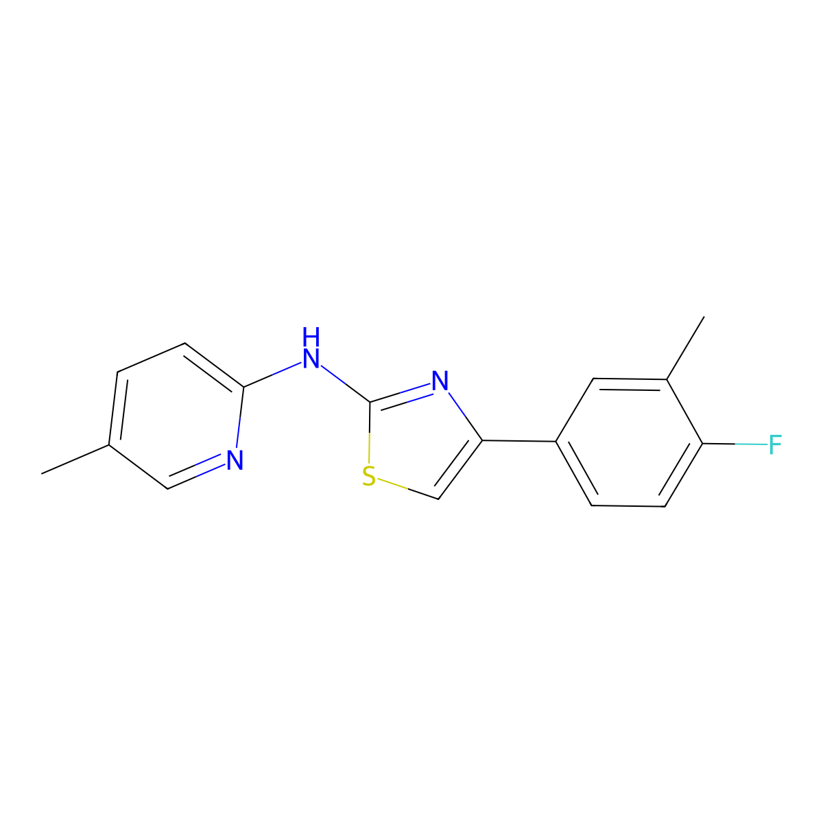 N-[4-(4-fluoro-3-methylphenyl)-1,3-thiazol-2-yl]-5-methylpyridin-2-amine molecular structure, CAS 690692-68-3