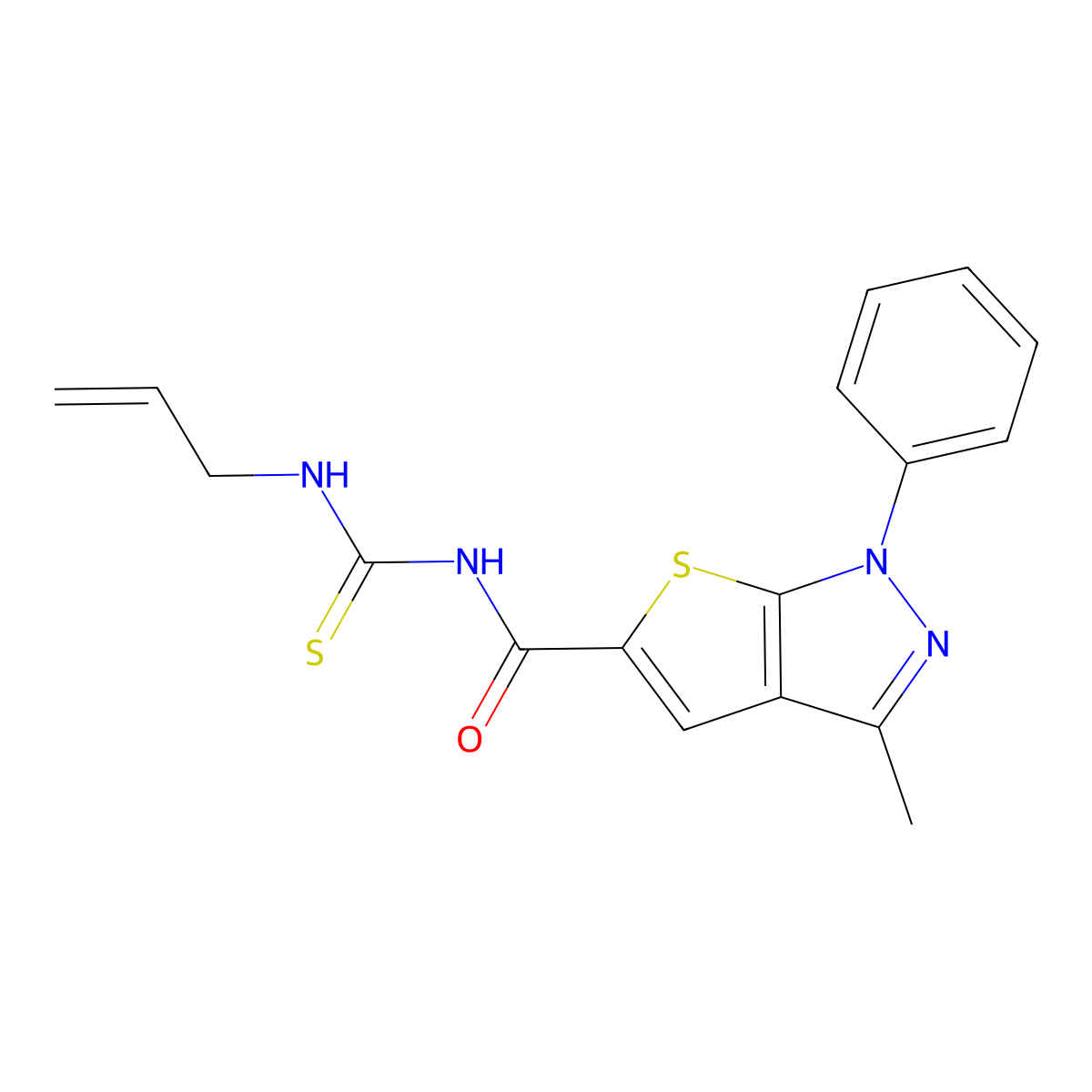 3-methyl-1-phenyl-N-(prop-2-enylcarbamothioyl)thieno[2,3-c]pyrazole-5-carboxamide molecular structure, CAS 690693-00-6