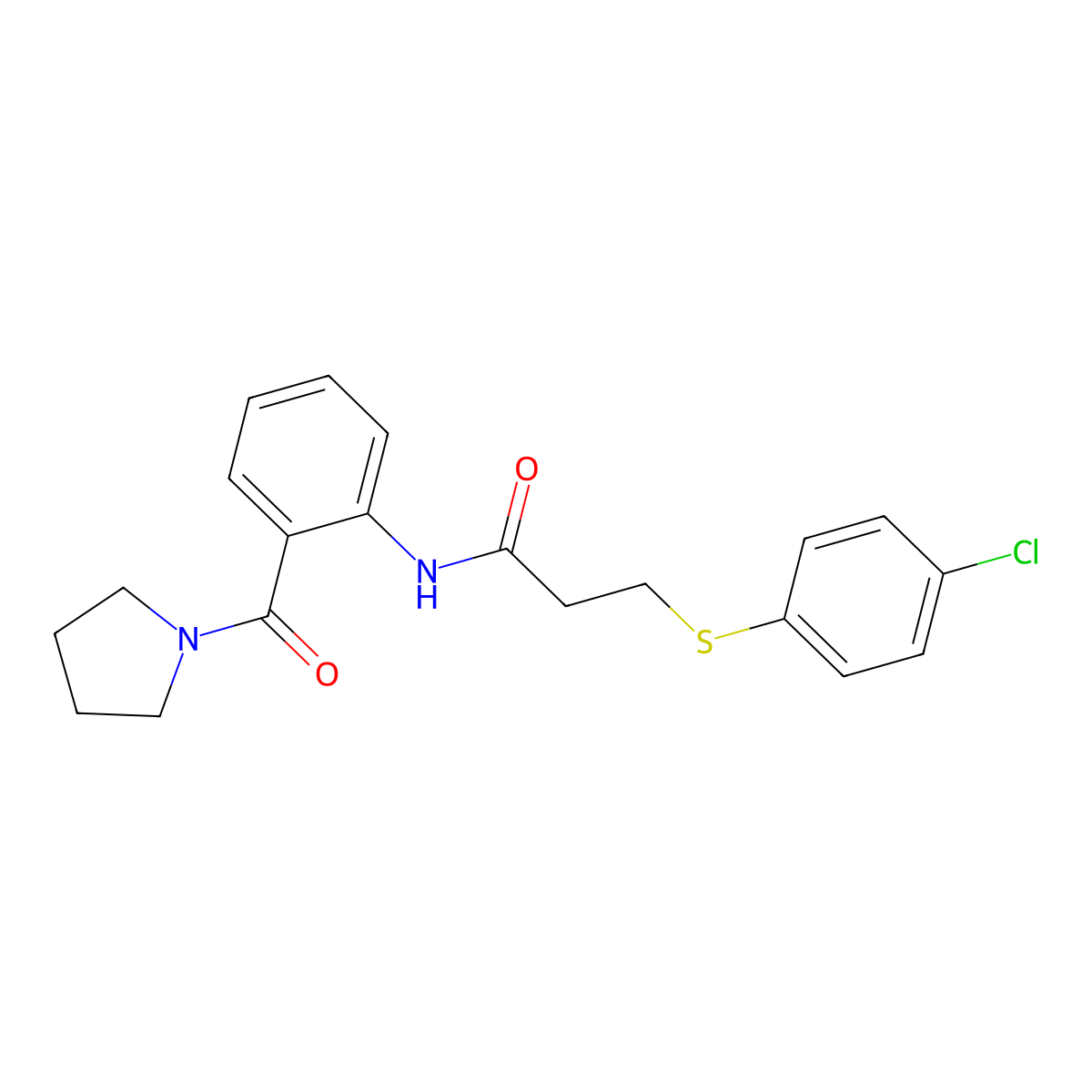 3-(4-chlorophenyl)sulfanyl-N-[2-(pyrrolidine-1-carbonyl)phenyl]propanamide molecular structure, CAS 690693-75-5