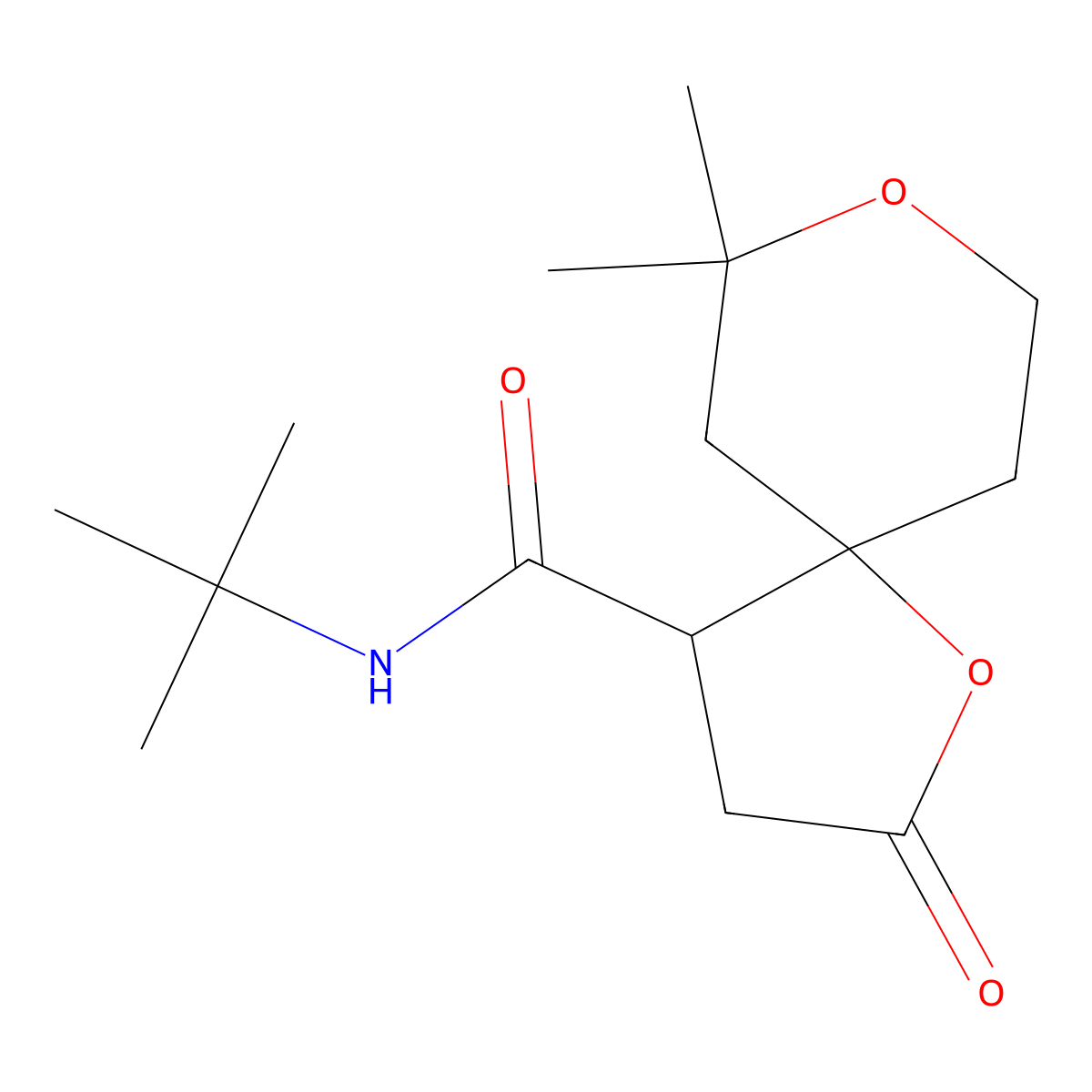 N-tert-butyl-7,7-dimethyl-2-oxo-1,8-dioxaspiro[4.5]decane-4-carboxamide molecular structure, CAS 690694-25-8