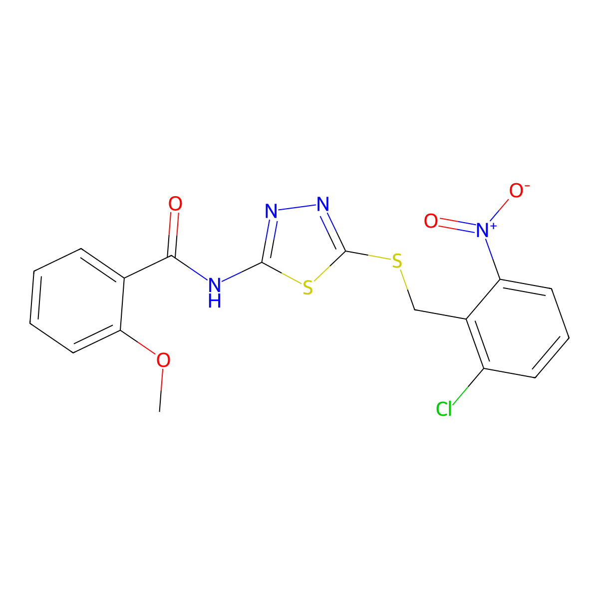 N-[5-[(2-chloro-6-nitrophenyl)methylsulfanyl]-1,3,4-thiadiazol-2-yl]-2-methoxybenzamide molecular structure, CAS 690694-87-2