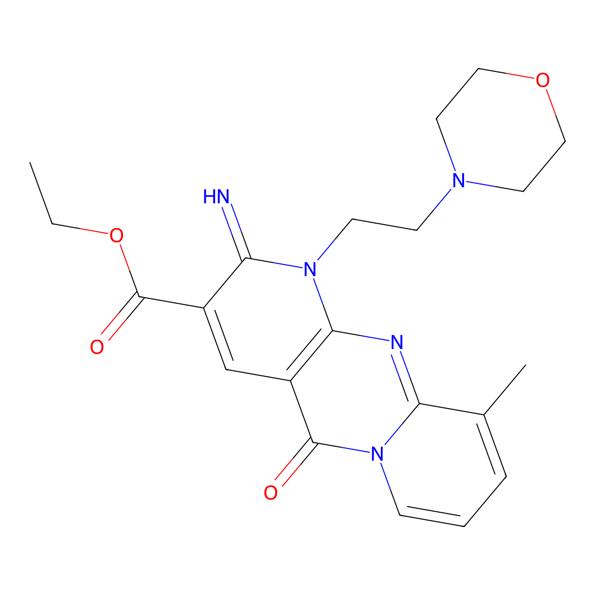 ethyl 2-imino-10-methyl-1-[2-(morpholin-4-yl)ethyl]-5-oxo-1,5-dihydro-2H-dipyrido[1,2-a:2',3'-d]pyrimidine-3-carboxylate molecular structure, CAS 690695-05-7