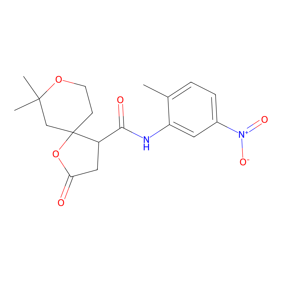 7,7-dimethyl-N-(2-methyl-5-nitrophenyl)-2-oxo-1,8-dioxaspiro[4.5]decane-4-carboxamide molecular structure, CAS 690695-31-9