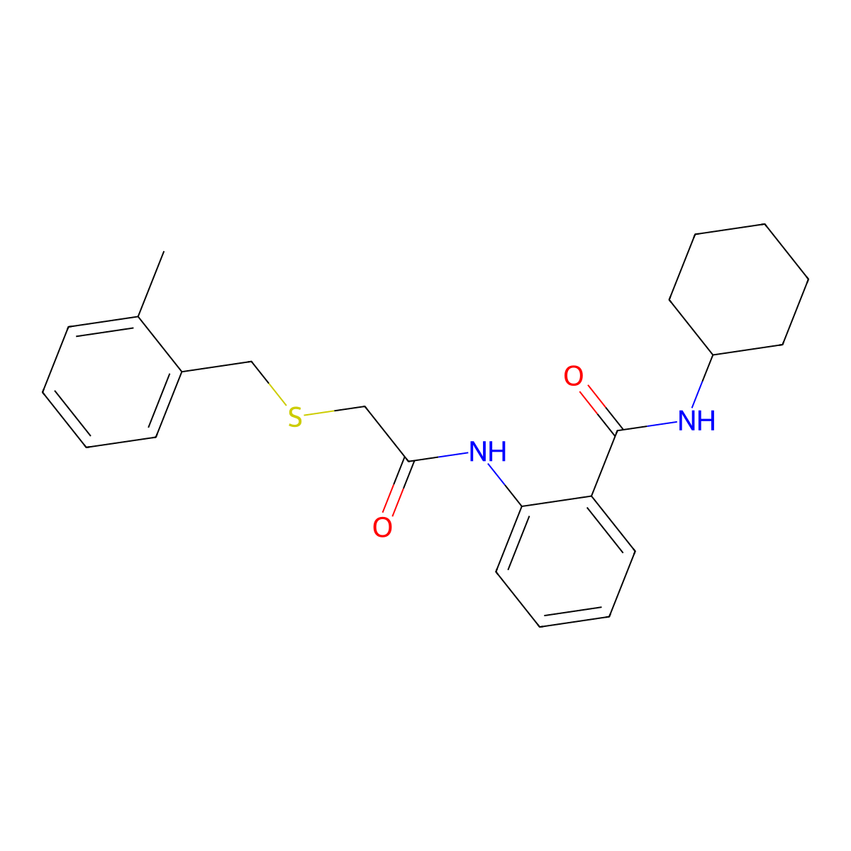 N-cyclohexyl-2-({[(2-methylbenzyl)sulfanyl]acetyl}amino)benzamide molecular structure, CAS 690695-64-8