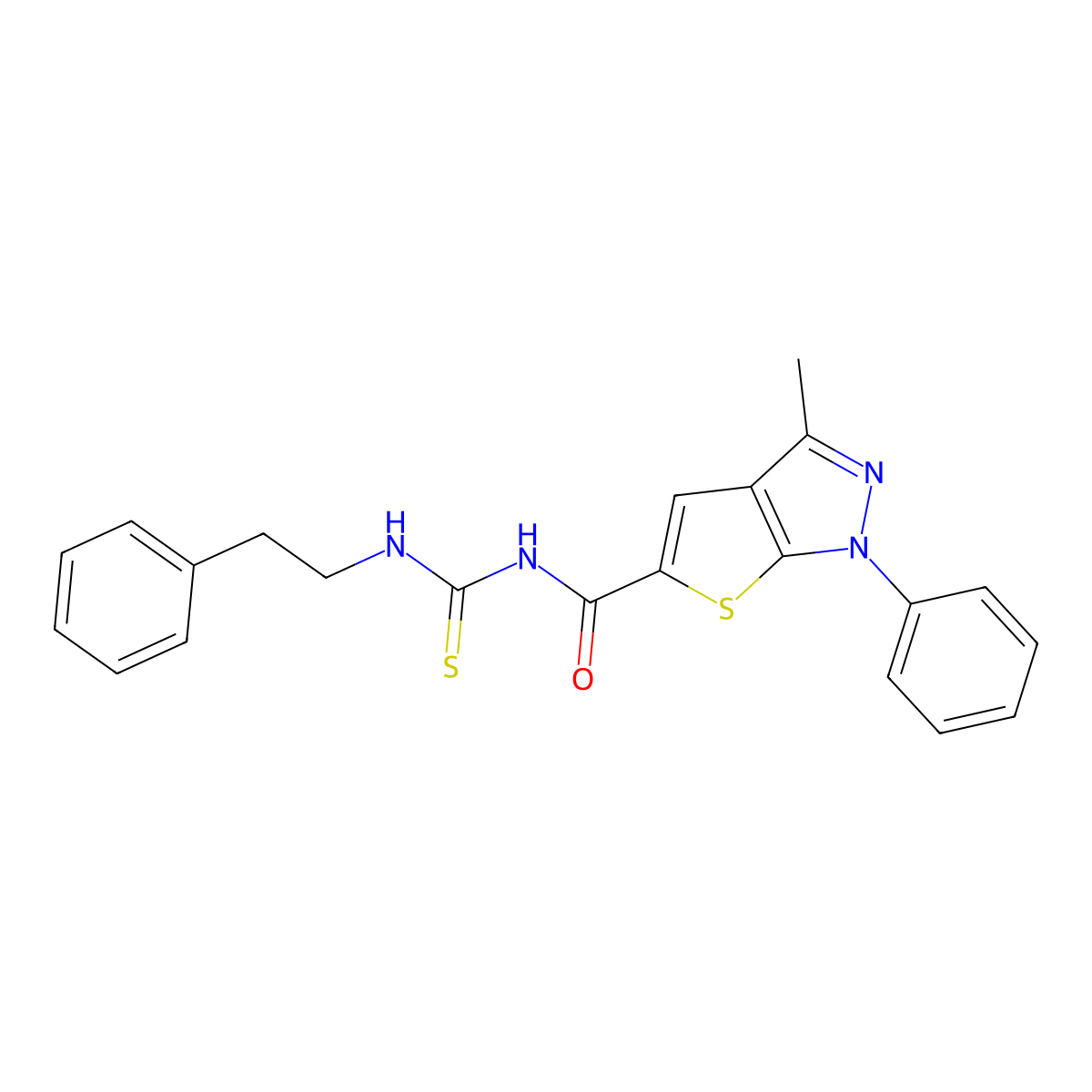 3-methyl-N-(phenethylcarbamothioyl)-1-phenyl-1H-thieno[2,3-c]pyrazole-5-carboxamide molecular structure, CAS 690695-66-0
