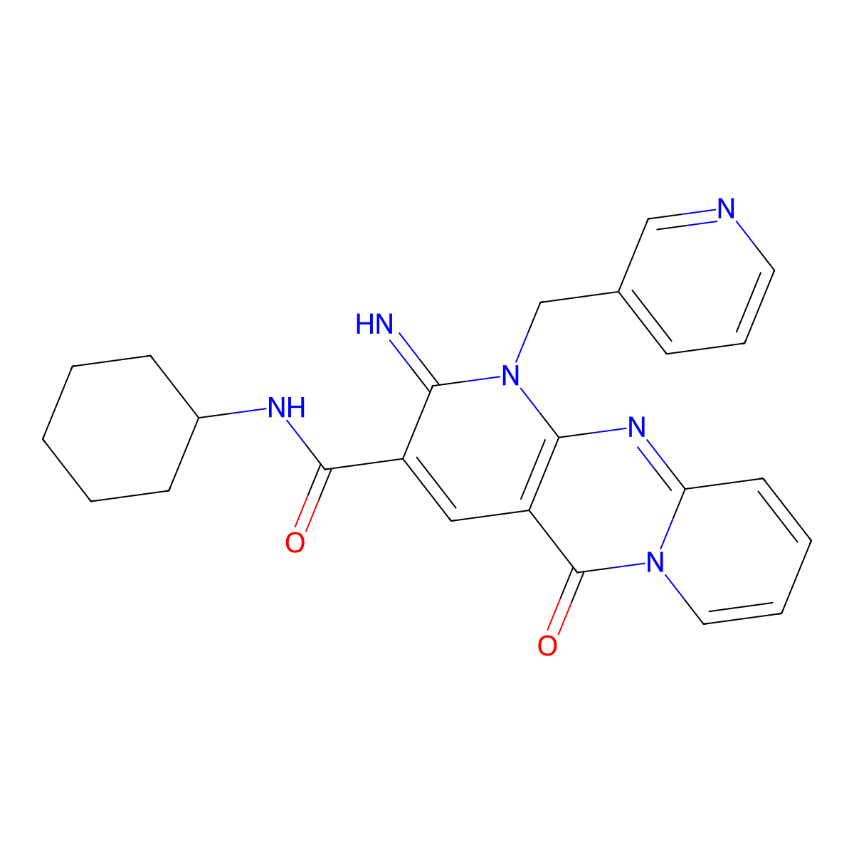 2-Imino-10-oxo-1-pyridin-3-ylmethyl-1,10-dihydro-2H-1,9,10a-triaza-anthracene-3-carboxylic acid cyclohexylamide molecular structure, CAS 690695-77-3
