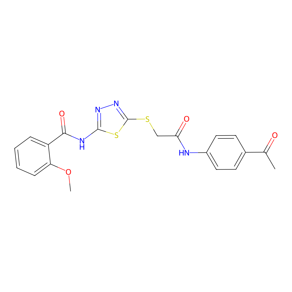 N-(5-((2-((4-acetylphenyl)amino)-2-oxoethyl)thio)-1,3,4-thiadiazol-2-yl)-2-methoxybenzamide molecular structure, CAS 690695-79-5