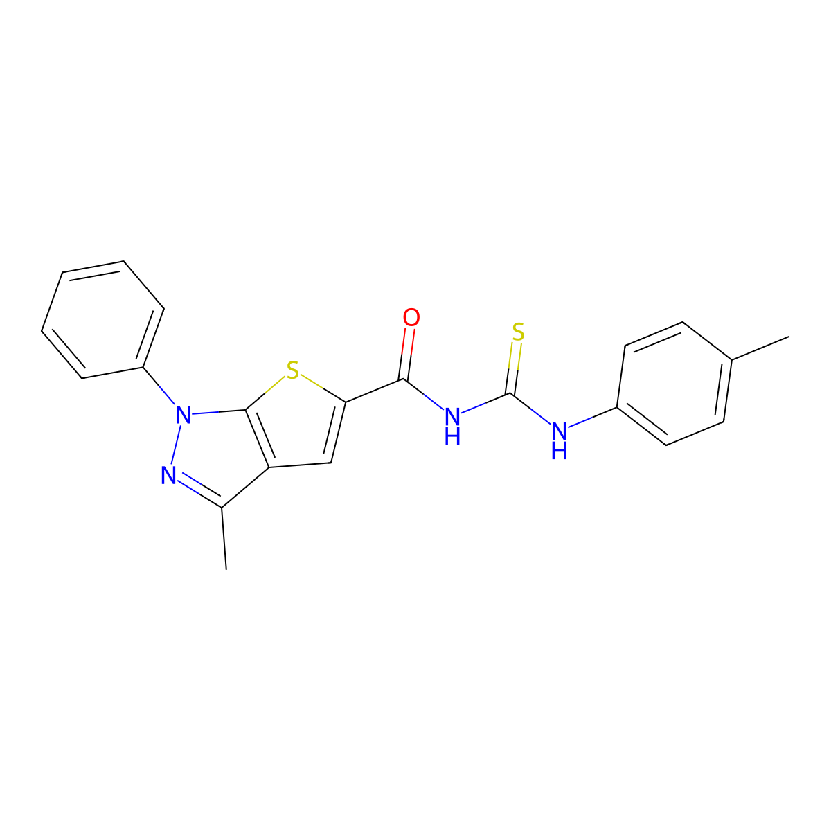 3-methyl-1-phenyl-N-(p-tolylcarbamothioyl)-1H-thieno[2,3-c]pyrazole-5-carboxamide molecular structure, CAS 690696-18-5
