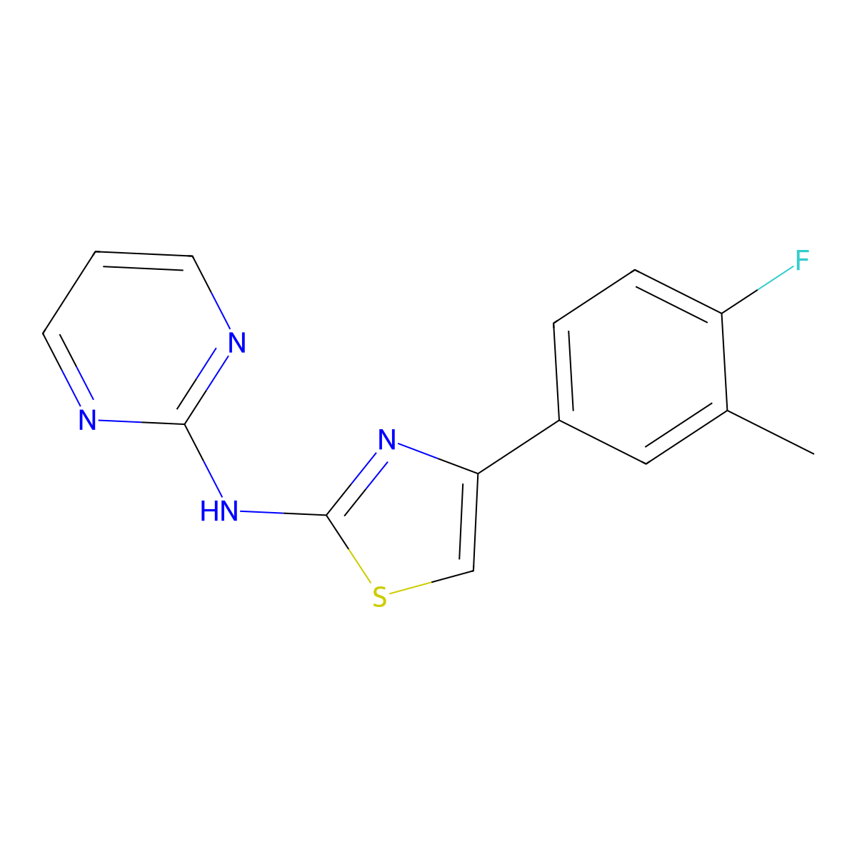 4-(4-fluoro-3-methylphenyl)-N-pyrimidin-2-yl-1,3-thiazol-2-amine molecular structure, CAS 690696-21-0