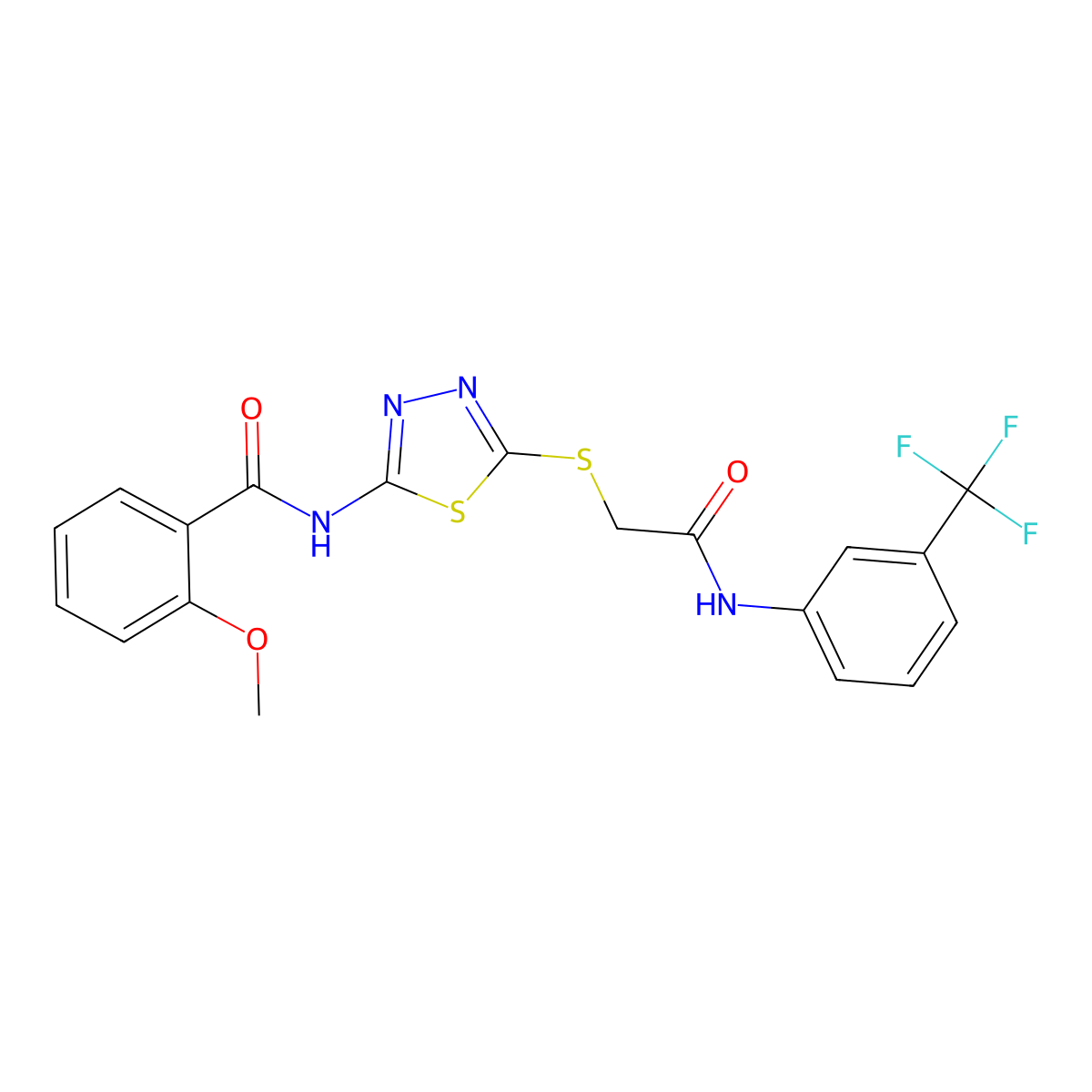 2-methoxy-N-{5-[(2-oxo-2-{[3-(trifluoromethyl)phenyl]amino}ethyl)sulfanyl]-1,3,4-thiadiazol-2-yl}benzamide molecular structure, CAS 690696-67-4