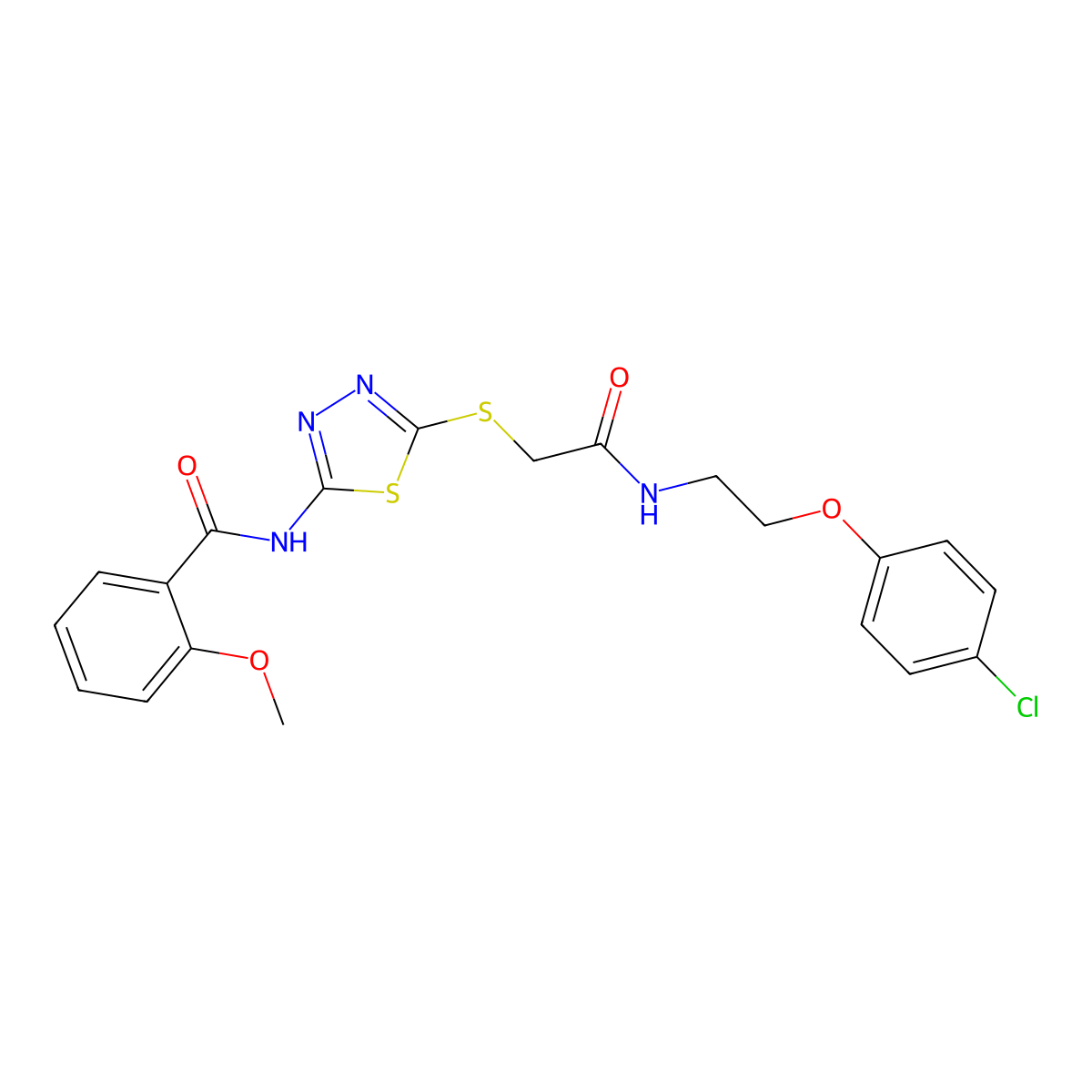 N-[5-[2-[2-(4-chlorophenoxy)ethylamino]-2-oxoethyl]sulfanyl-1,3,4-thiadiazol-2-yl]-2-methoxybenzamide molecular structure, CAS 690696-71-0