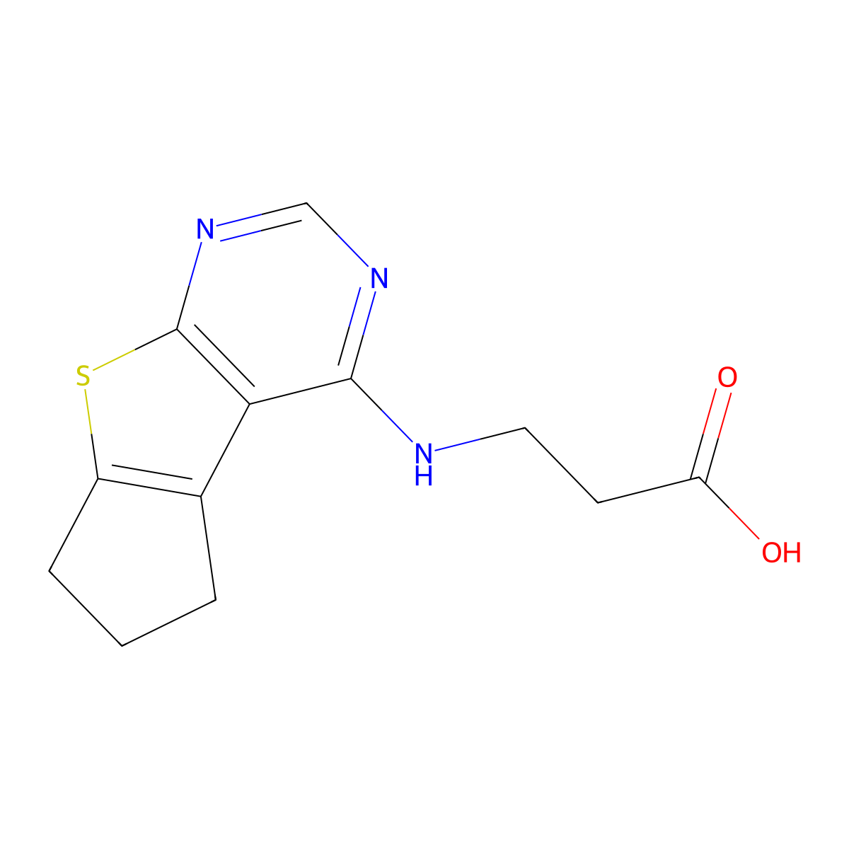 3-(2,3-Dihydro-1H-8-thia-5,7-diaza-cyclopenta[a]inden-4-ylamino)-propionic acid molecular structure, CAS 690697-36-0