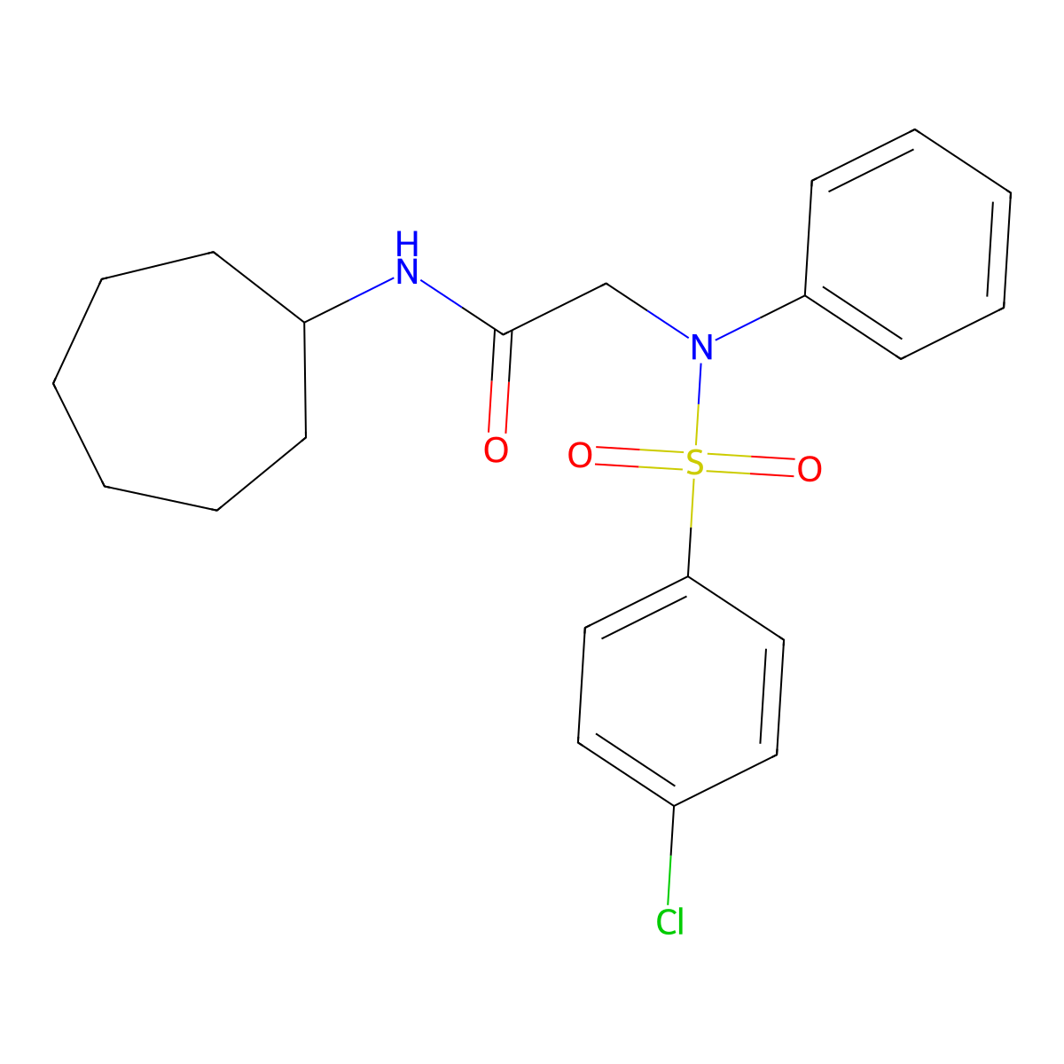 2-(N-(4-chlorophenyl)sulfonylanilino)-N-cycloheptylacetamide molecular structure, CAS 690701-29-2