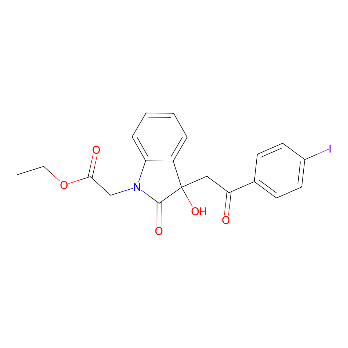 ethyl {3-hydroxy-3-[2-(4-iodophenyl)-2-oxoethyl]-2-oxo-2,3-dihydro-1H-indol-1-yl}acetate molecular structure, CAS 690702-32-0