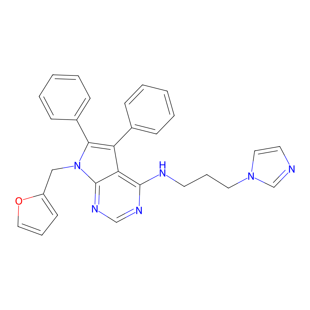7-(furan-2-ylmethyl)-N-(3-imidazol-1-ylpropyl)-5,6-diphenylpyrrolo[2,3-d]pyrimidin-4-amine molecular structure, CAS 690702-62-6