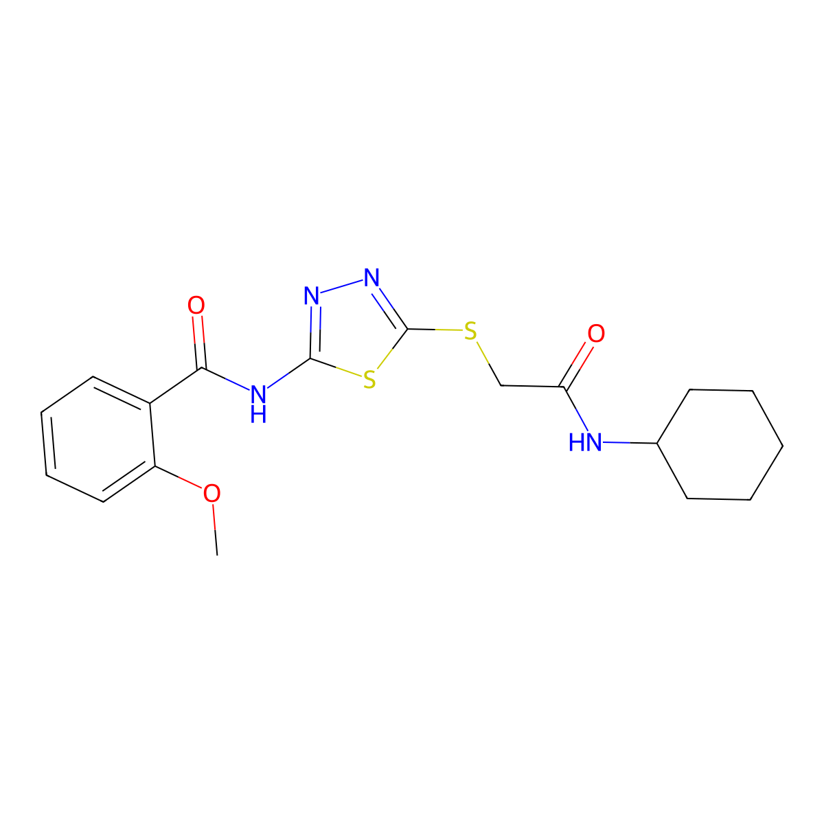 N-[5-[2-(cyclohexylamino)-2-oxoethyl]sulfanyl-1,3,4-thiadiazol-2-yl]-2-methoxybenzamide molecular structure, CAS 690706-82-2