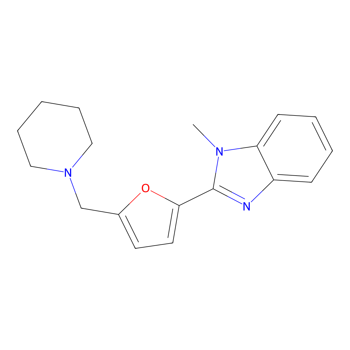 1-Methyl-2-[5-(piperidin-1-ylmethyl)furan-2-yl]benzimidazole molecular structure, CAS 690709-27-4