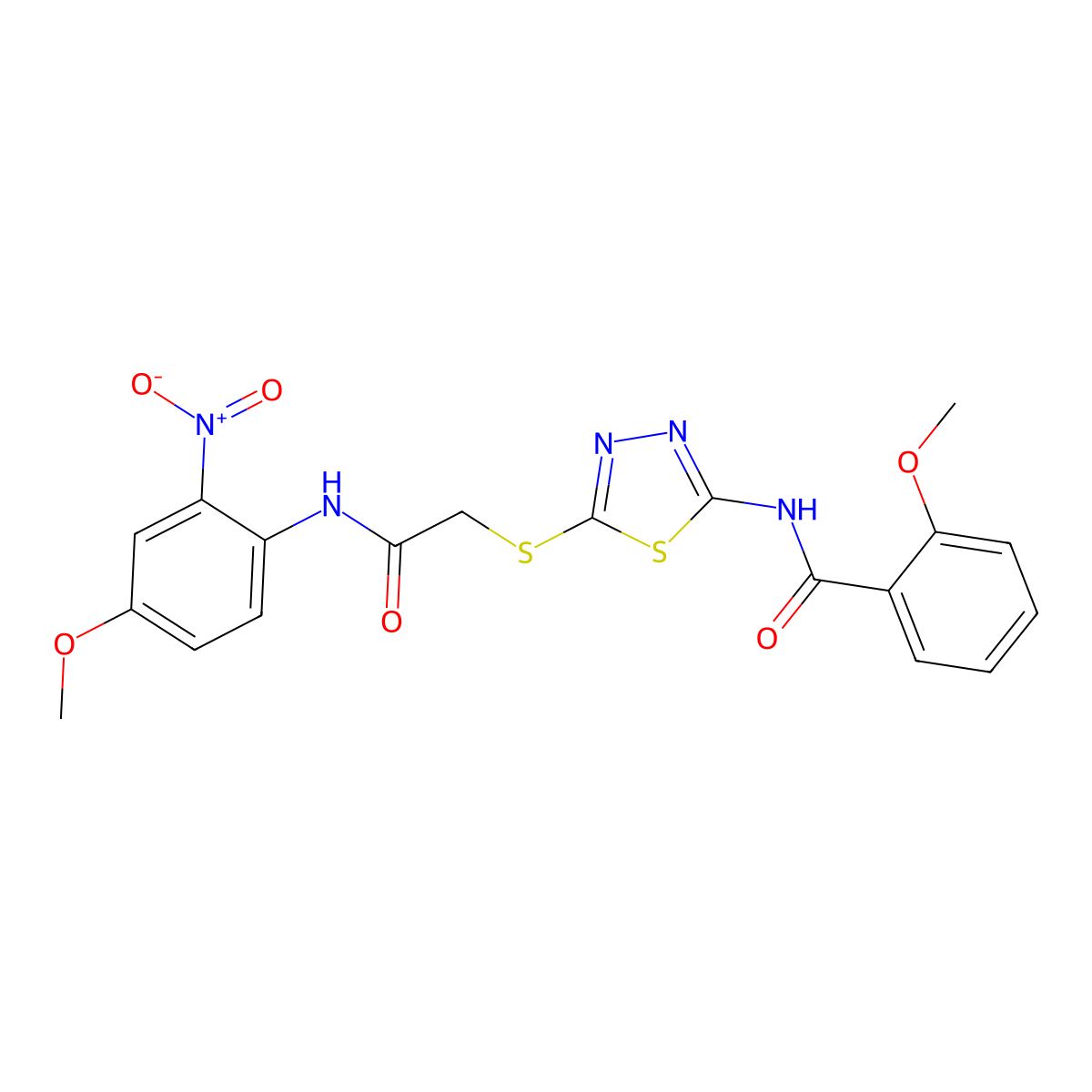 2-methoxy-N-[5-[2-(4-methoxy-2-nitroanilino)-2-oxoethyl]sulfanyl-1,3,4-thiadiazol-2-yl]benzamide molecular structure, CAS 690709-64-9