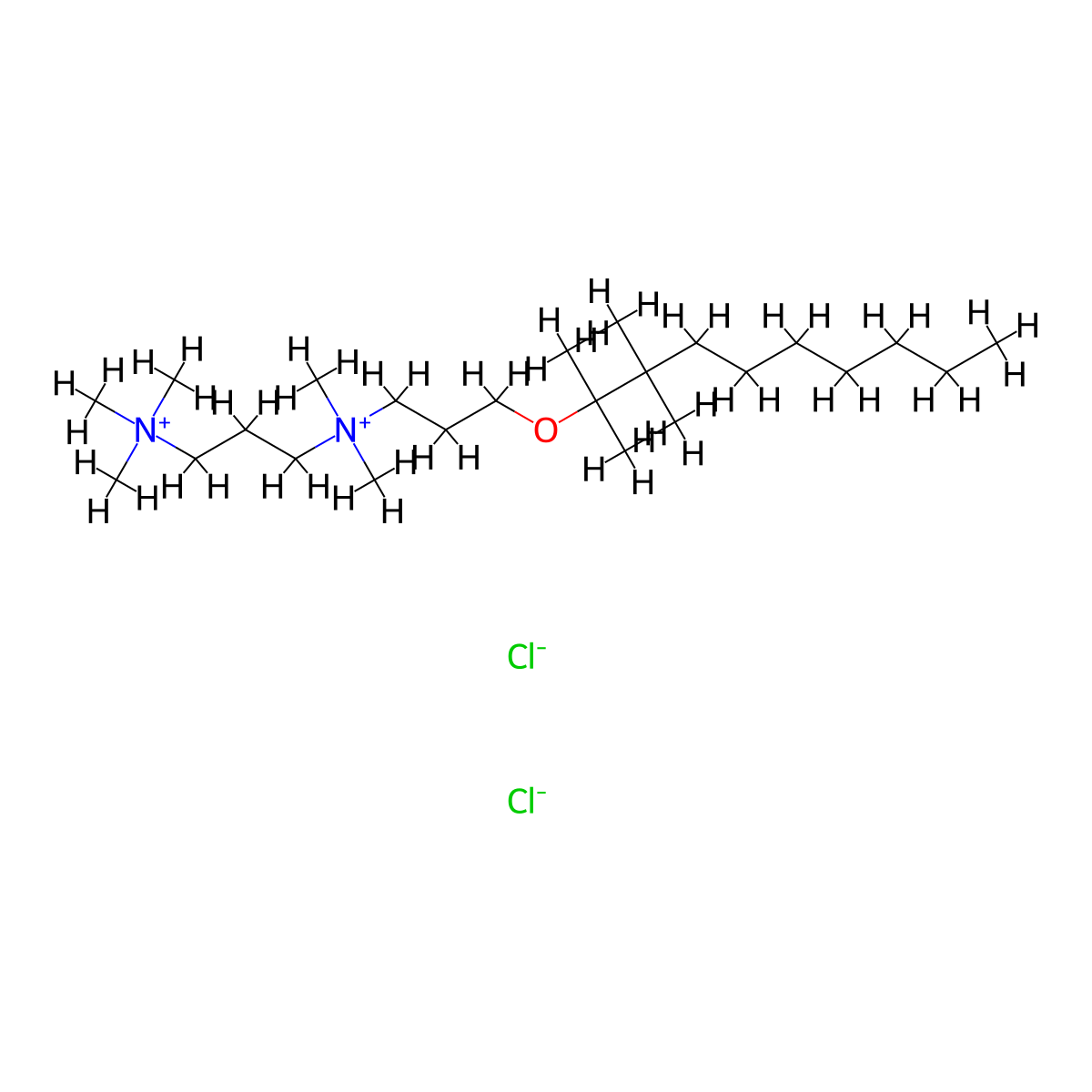 1,3-Propanediaminium, N1,N1,N1,N3,N3-pentamethyl-N3-[3-[(tetramethylnonyl)oxy]propyl]-, chloride (1:2) molecular structure, CAS 69089-42-5