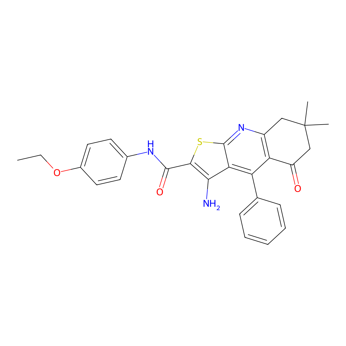 3-amino-N-(4-ethoxyphenyl)-7,7-dimethyl-5-oxo-4-phenyl-5,6,7,8-tetrahydrothieno[2,3-b]quinoline-2-carboxamide molecular structure, CAS 690959-96-7