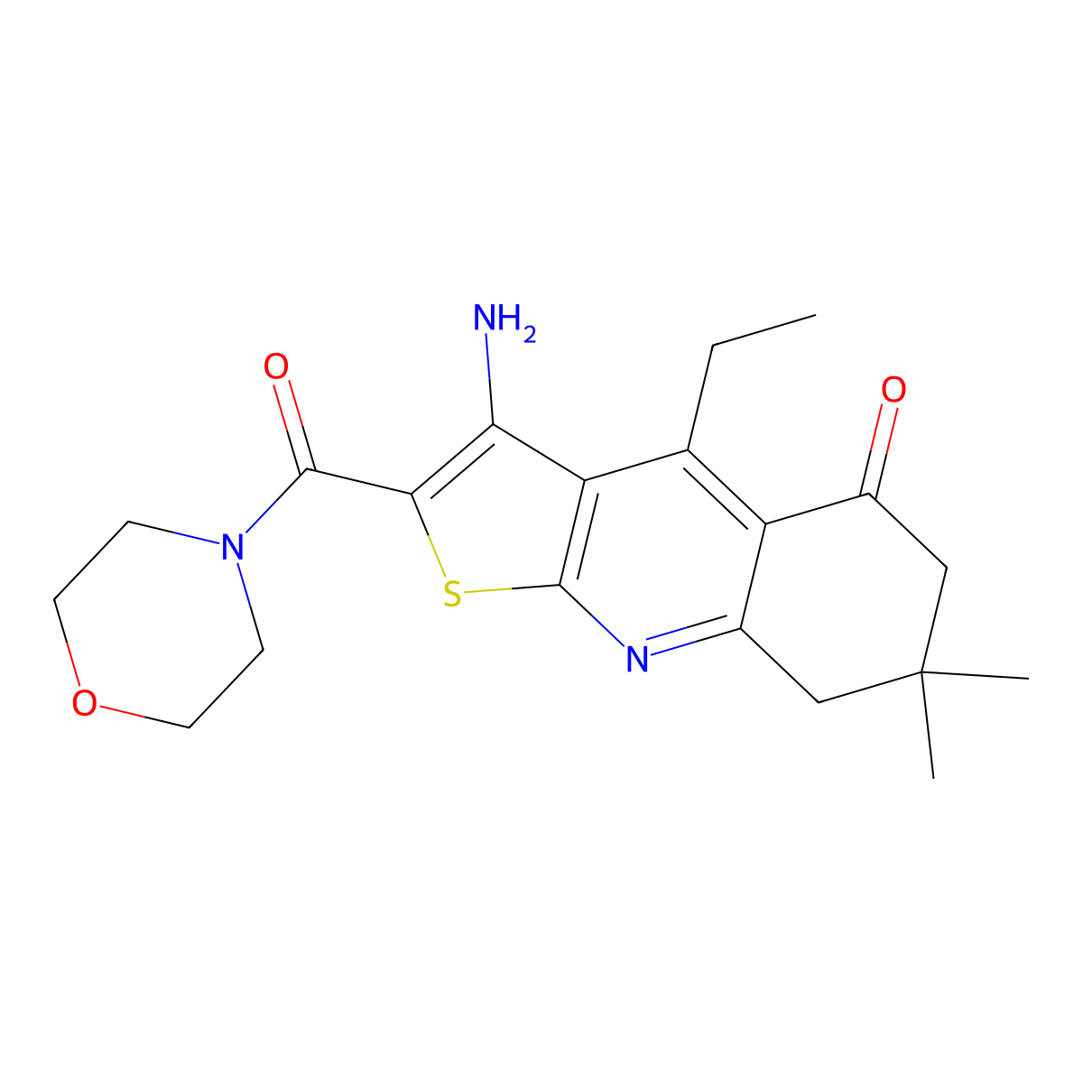 3-Amino-4-ethyl-7,7-dimethyl-2-(morpholine-4-carbonyl)-6,8-dihydrothieno[2,3-b]quinolin-5-one molecular structure, CAS 690959-97-8