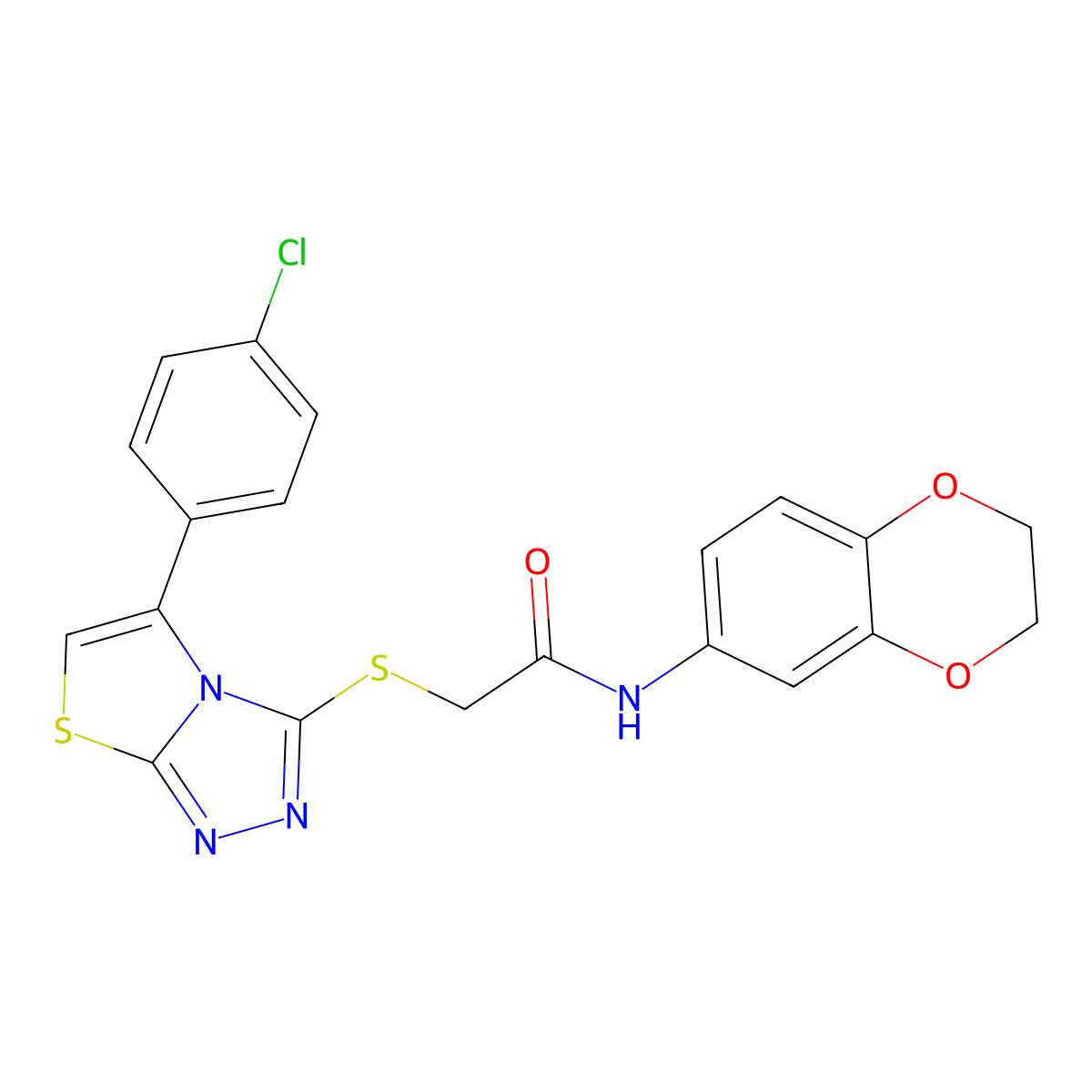2-((5-(4-chlorophenyl)thiazolo[2,3-c][1,2,4]triazol-3-yl)thio)-N-(2,3-dihydrobenzo[b][1,4]dioxin-6-yl)acetamide molecular structure, CAS 690960-04-4