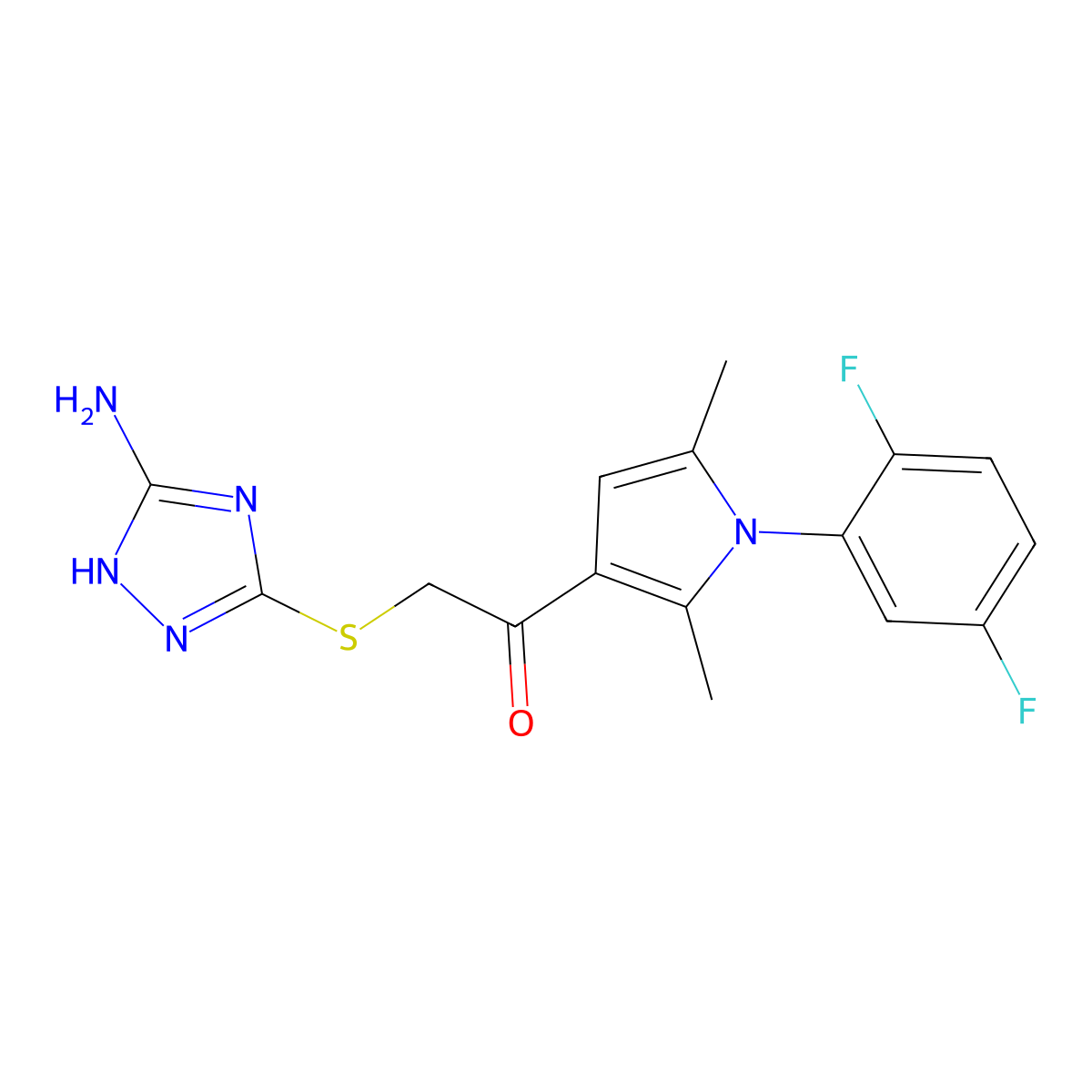 2-((5-amino-1H-1,2,4-triazol-3-yl)thio)-1-(1-(2,5-difluorophenyl)-2,5-dimethyl-1H-pyrrol-3-yl)ethanone molecular structure, CAS 690960-14-6