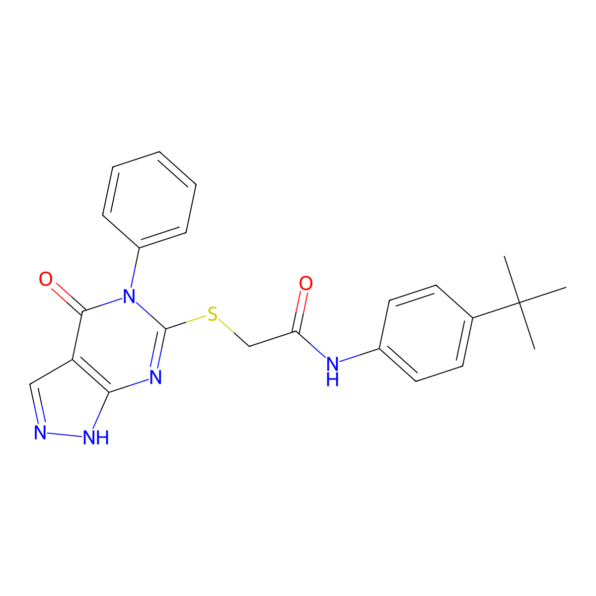 N-(4-tert-butylphenyl)-2-[(4-oxo-5-phenyl-1H-pyrazolo[3,4-d]pyrimidin-6-yl)sulfanyl]acetamide molecular structure, CAS 690960-16-8