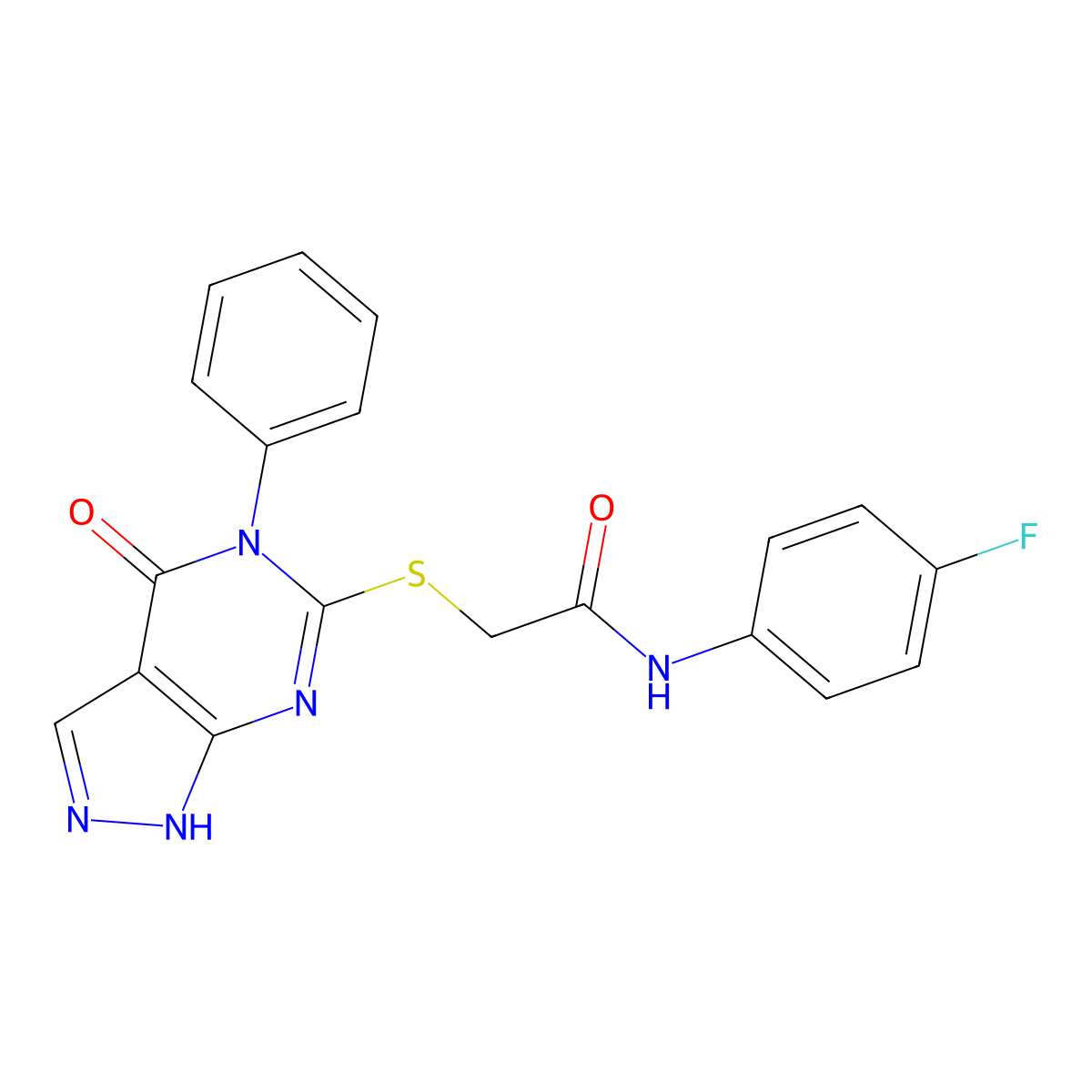 N-(4-fluorophenyl)-2-[(4-oxo-5-phenyl-1H-pyrazolo[3,4-d]pyrimidin-6-yl)sulfanyl]acetamide molecular structure, CAS 690960-19-1