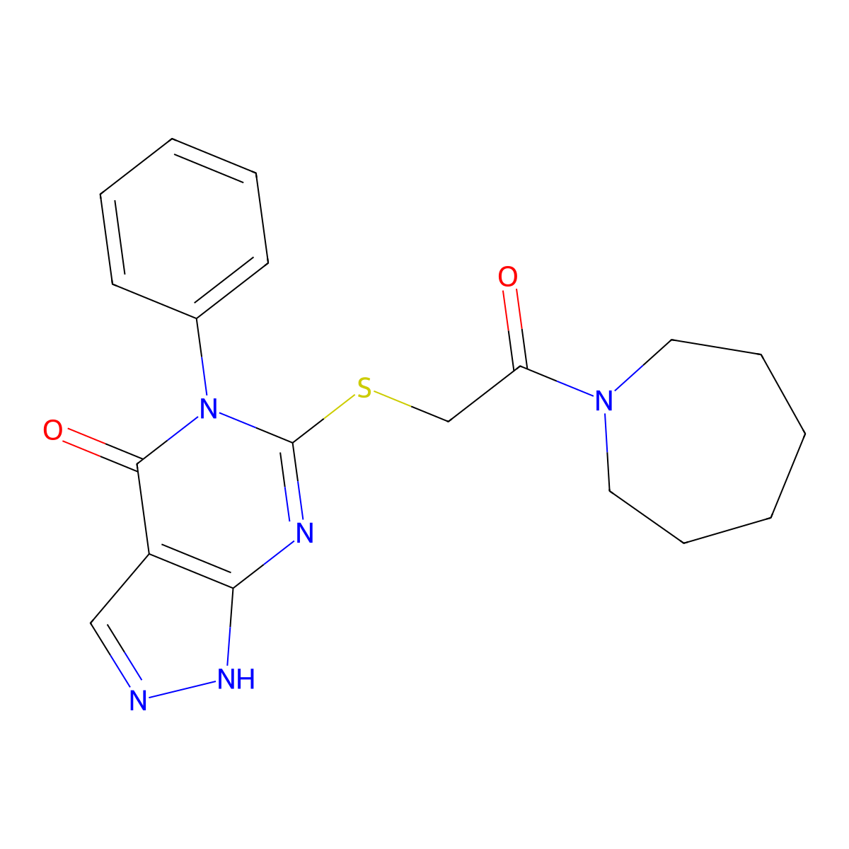 6-{[2-(1-azepanyl)-2-oxoethyl]thio}-5-phenyl-1,5-dihydro-4H-pyrazolo[3,4-d]pyrimidin-4-one molecular structure, CAS 690960-21-5