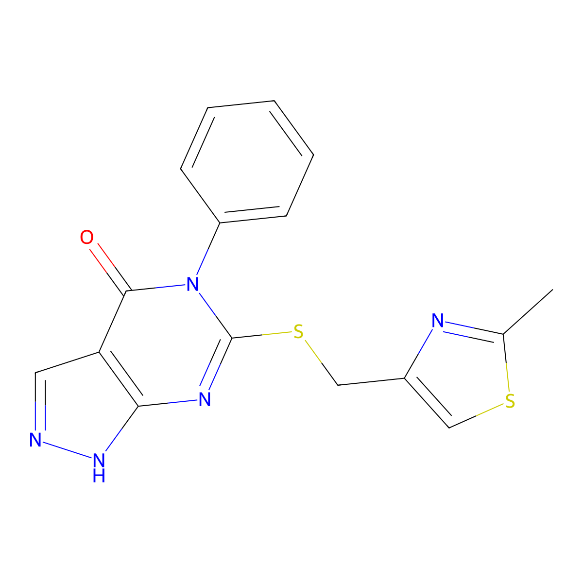 6-[(2-methyl-1,3-thiazol-4-yl)methylsulfanyl]-5-phenyl-1H-pyrazolo[3,4-d]pyrimidin-4-one molecular structure, CAS 690960-23-7