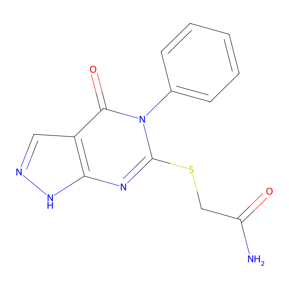 2-((4-oxo-5-phenyl-4,5-dihydro-1H-pyrazolo[3,4-d]pyrimidin-6-yl)thio)acetamide molecular structure, CAS 690960-24-8