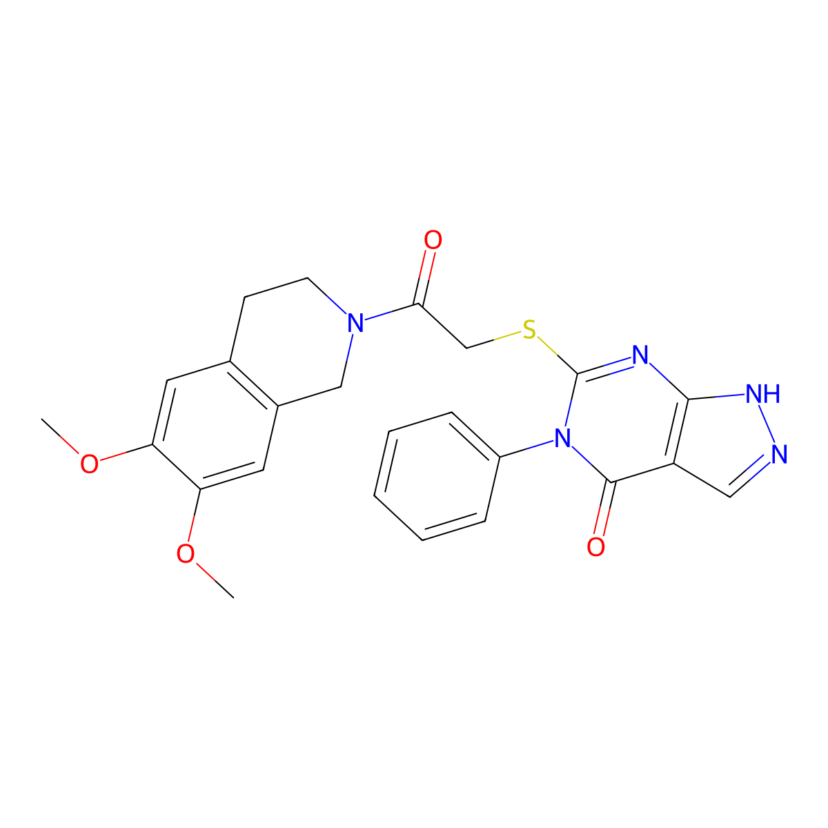 6-[2-(6,7-dimethoxy-3,4-dihydro-1H-isoquinolin-2-yl)-2-oxoethyl]sulfanyl-5-phenyl-1H-pyrazolo[3,4-d]pyrimidin-4-one molecular structure, CAS 690960-28-2