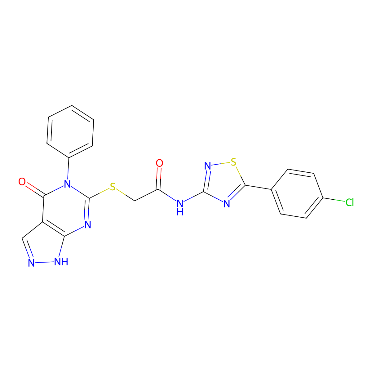 N-[5-(4-chlorophenyl)-1,2,4-thiadiazol-3-yl]-2-[(4-oxo-5-phenyl-1H-pyrazolo[3,4-d]pyrimidin-6-yl)sulfanyl]acetamide molecular structure, CAS 690960-29-3