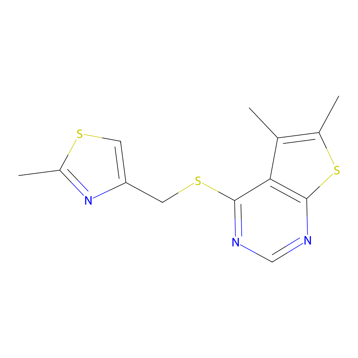 4-[({5,6-Dimethylthieno[2,3-d]pyrimidin-4-yl}sulfanyl)methyl]-2-methyl-1,3-thiazole molecular structure, CAS 690960-46-4