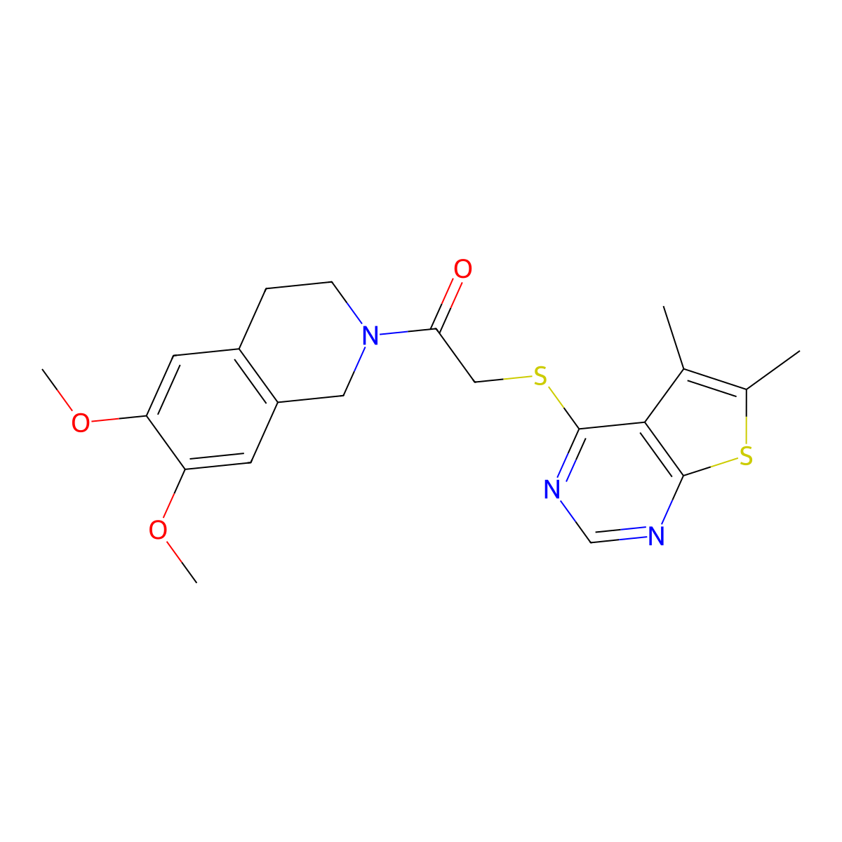 1-(6,7-dimethoxy-3,4-dihydro-1H-isoquinolin-2-yl)-2-(5,6-dimethylthieno[2,3-d]pyrimidin-4-yl)sulfanylethanone molecular structure, CAS 690960-48-6