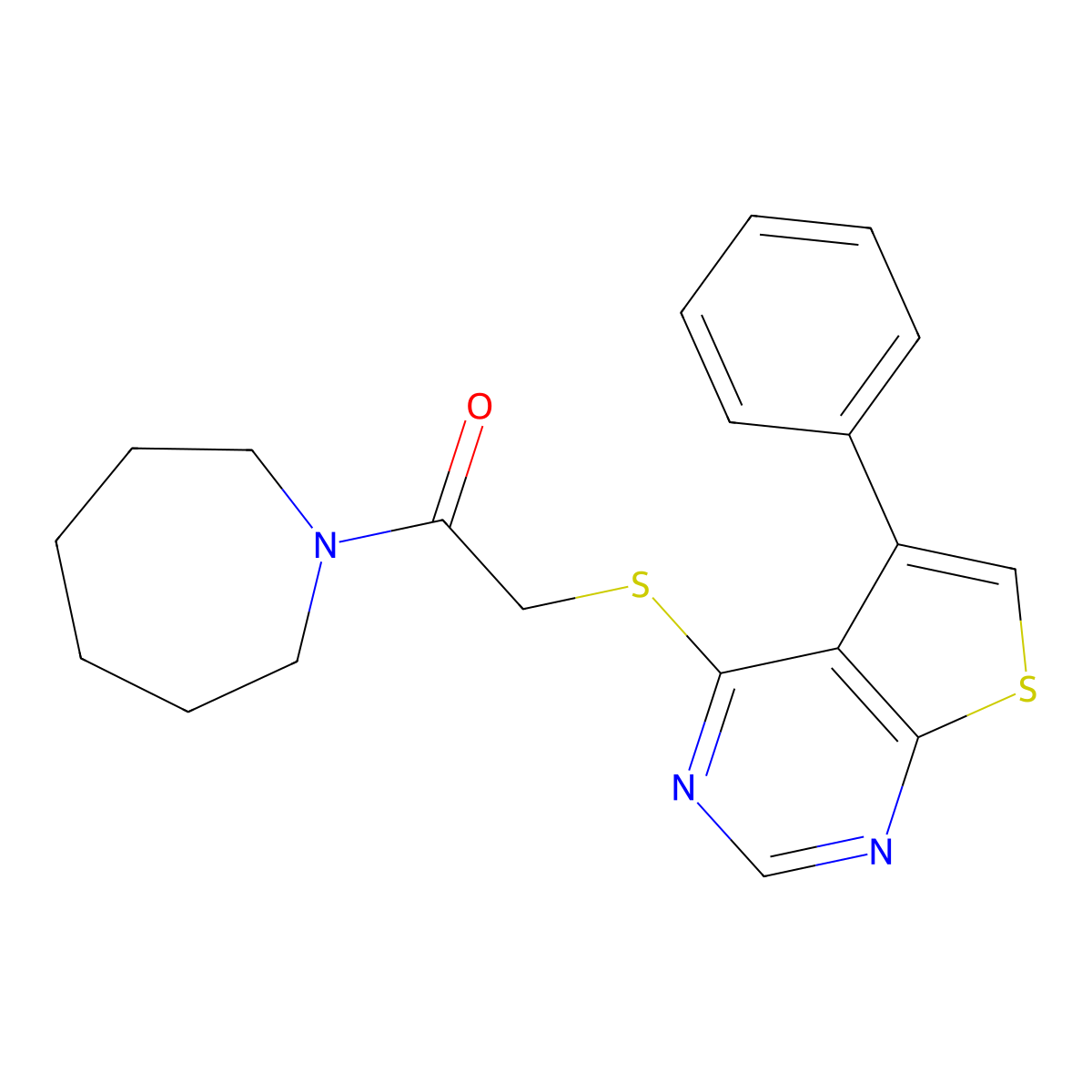 1-(Azepan-1-yl)-2-((5-phenylthieno[2,3-d]pyrimidin-4-yl)thio)ethanone molecular structure, CAS 690960-61-3