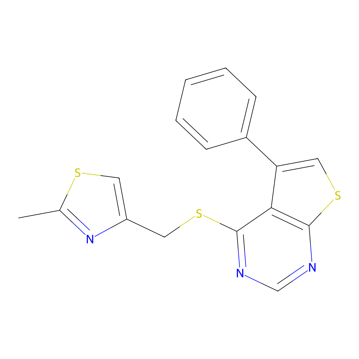 4-[(2-Methyl-1,3-thiazol-4-yl)methylsulfanyl]-5-phenylthieno[2,3-d]pyrimidine molecular structure, CAS 690960-63-5