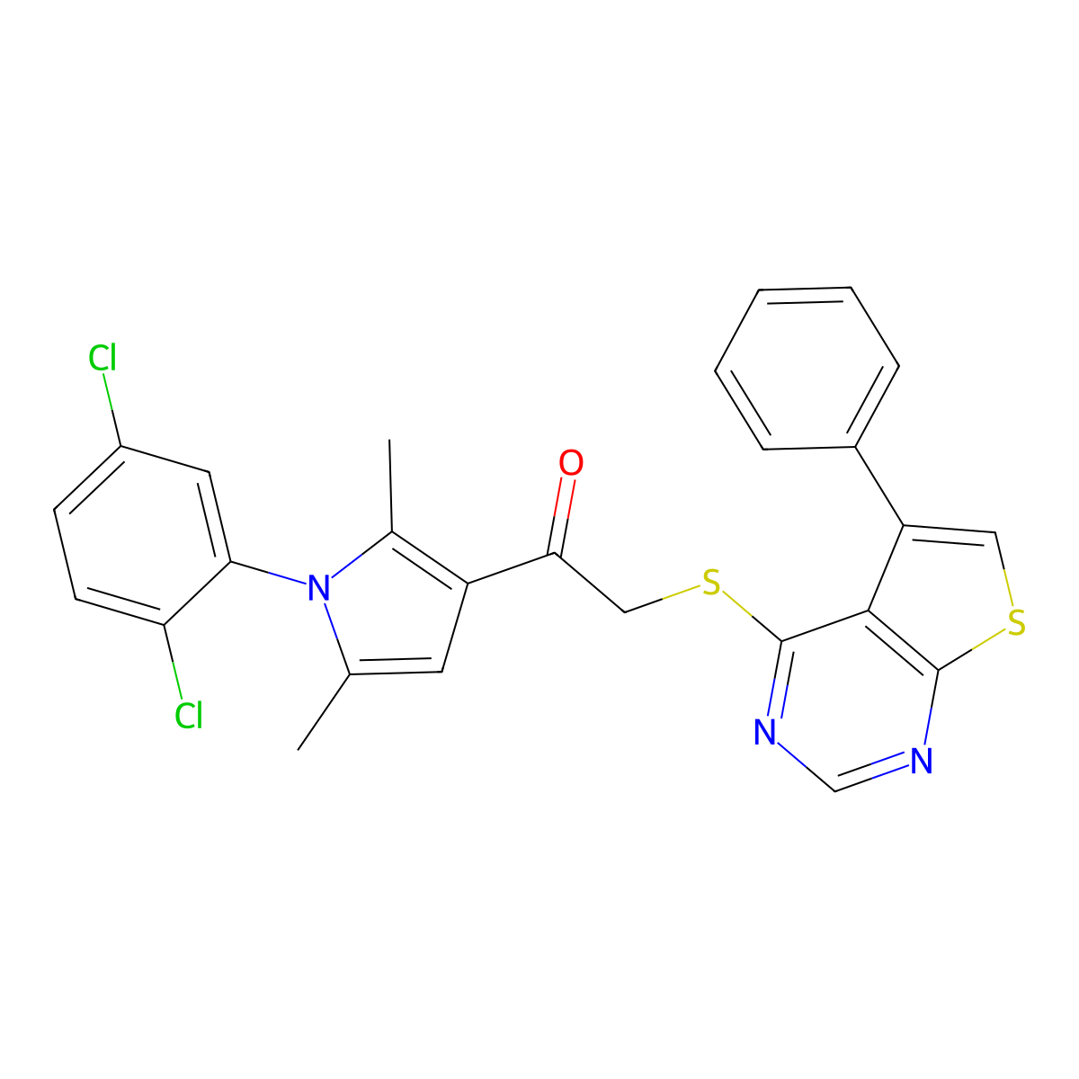 1-[1-(2,5-Dichlorophenyl)-2,5-dimethylpyrrol-3-yl]-2-(5-phenylthieno[2,3-d]pyrimidin-4-yl)sulfanylethanone molecular structure, CAS 690960-67-9