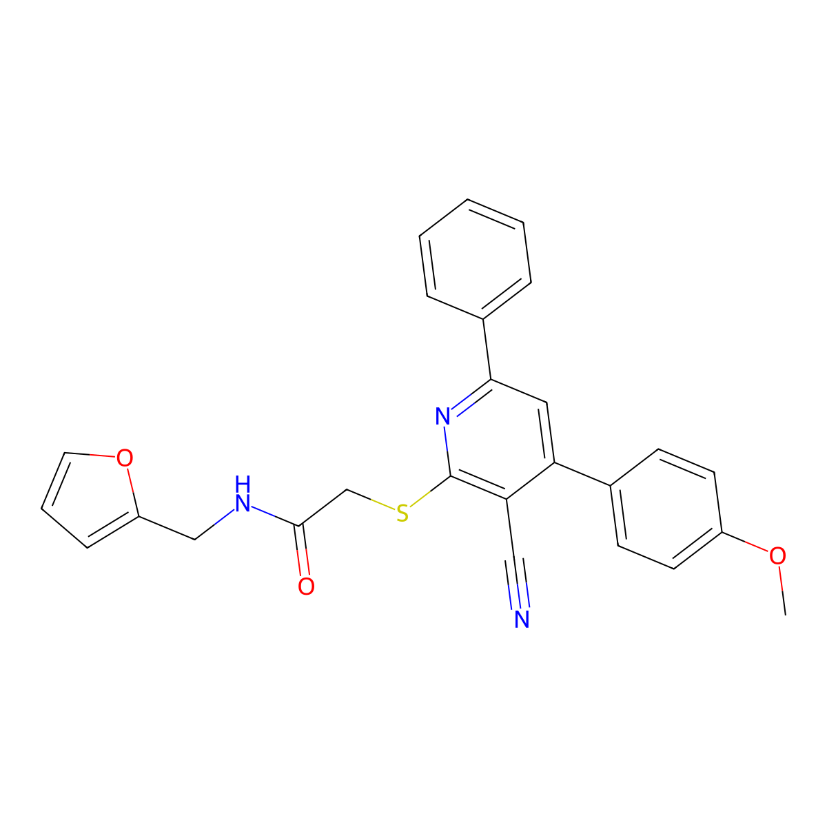 2-[3-cyano-4-(4-methoxyphenyl)-6-phenylpyridin-2-yl]sulfanyl-N-(furan-2-ylmethyl)acetamide molecular structure, CAS 690960-73-7