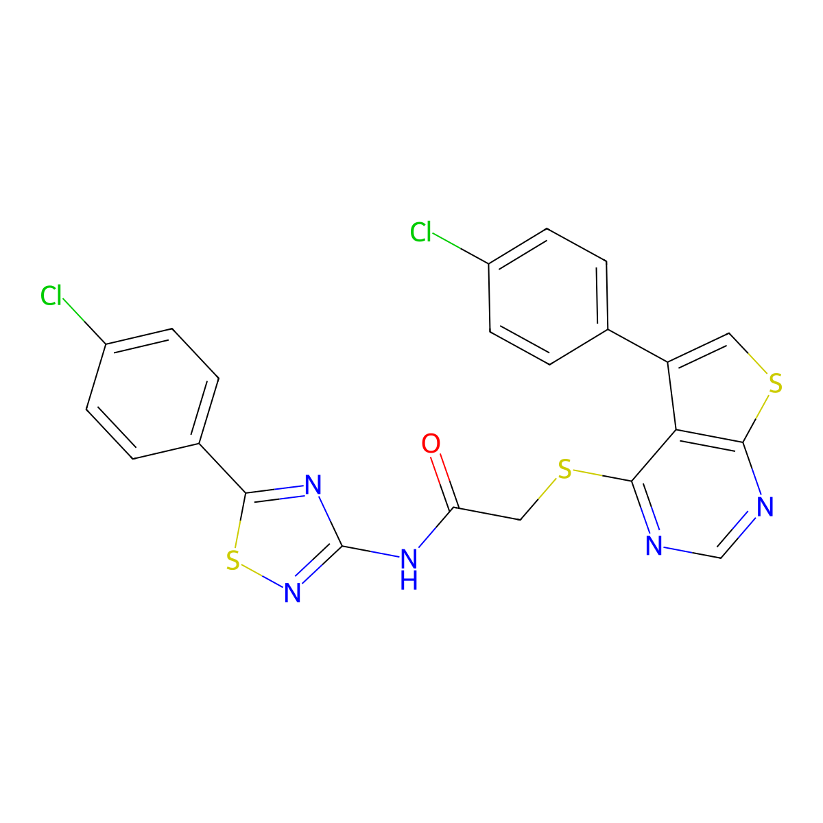 N-[5-(4-chlorophenyl)-1,2,4-thiadiazol-3-yl]-2-[5-(4-chlorophenyl)thieno[2,3-d]pyrimidin-4-yl]sulfanylacetamide molecular structure, CAS 690960-75-9