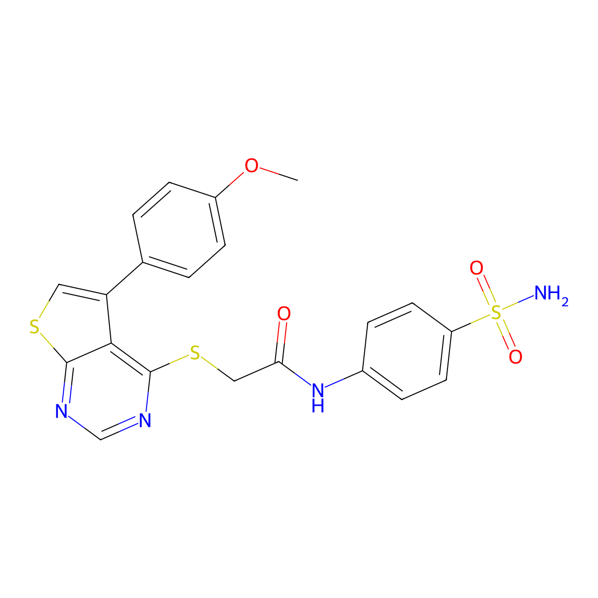 2-[5-(4-methoxyphenyl)thieno[2,3-d]pyrimidin-4-yl]sulfanyl-N-(4-sulfamoylphenyl)acetamide molecular structure, CAS 690960-80-6