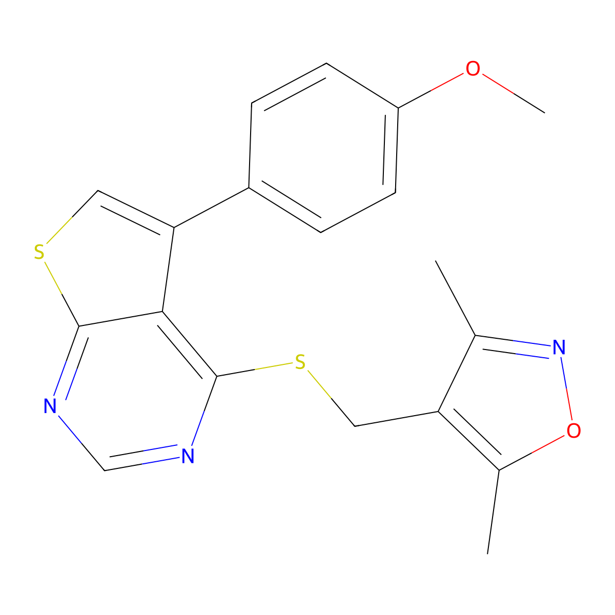 4-(((5-(4-Methoxyphenyl)thieno[2,3-d]pyrimidin-4-yl)thio)methyl)-3,5-dimethylisoxazole molecular structure, CAS 690960-82-8