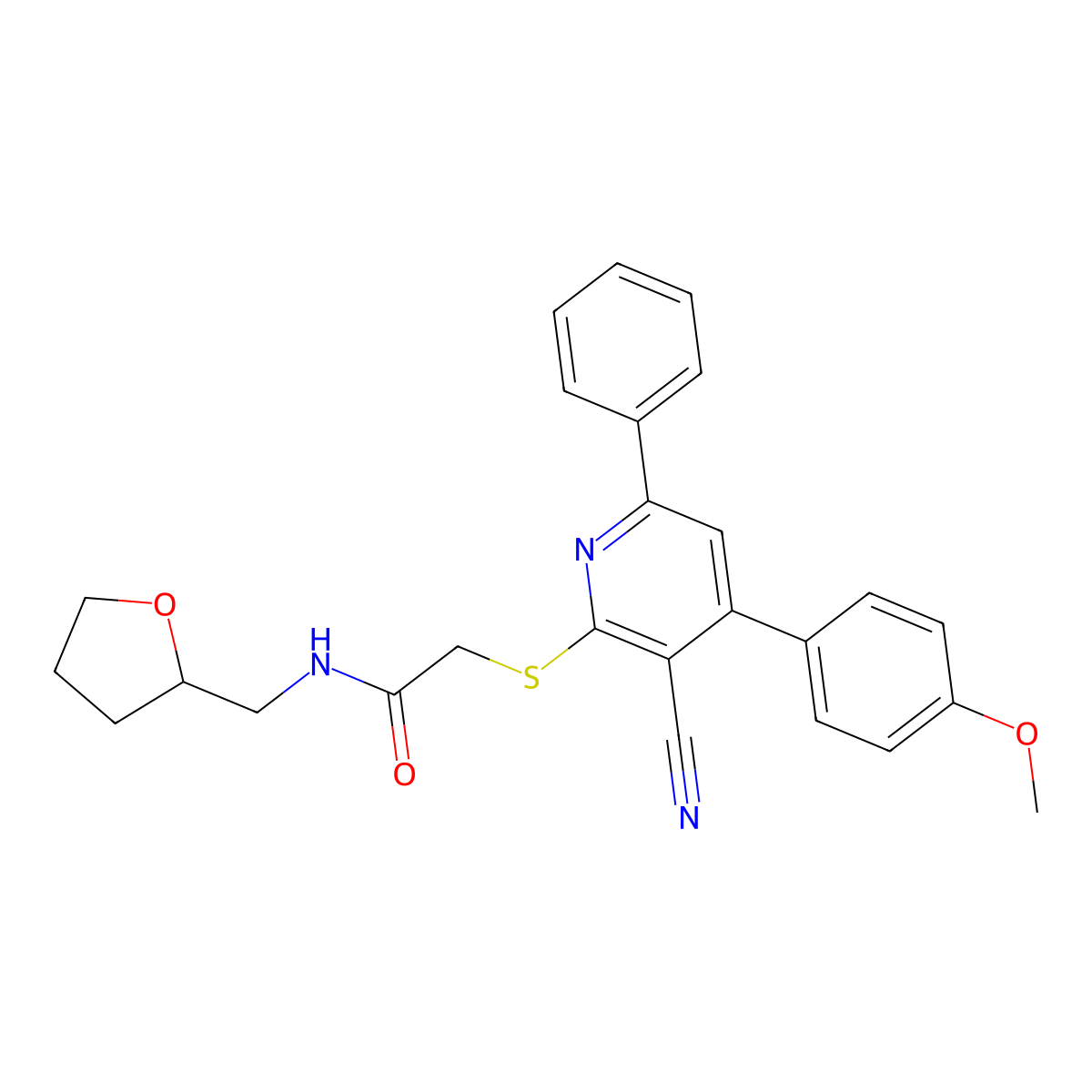 2-[3-cyano-4-(4-methoxyphenyl)-6-phenylpyridin-2-yl]sulfanyl-N-(oxolan-2-ylmethyl)acetamide molecular structure, CAS 690960-84-0