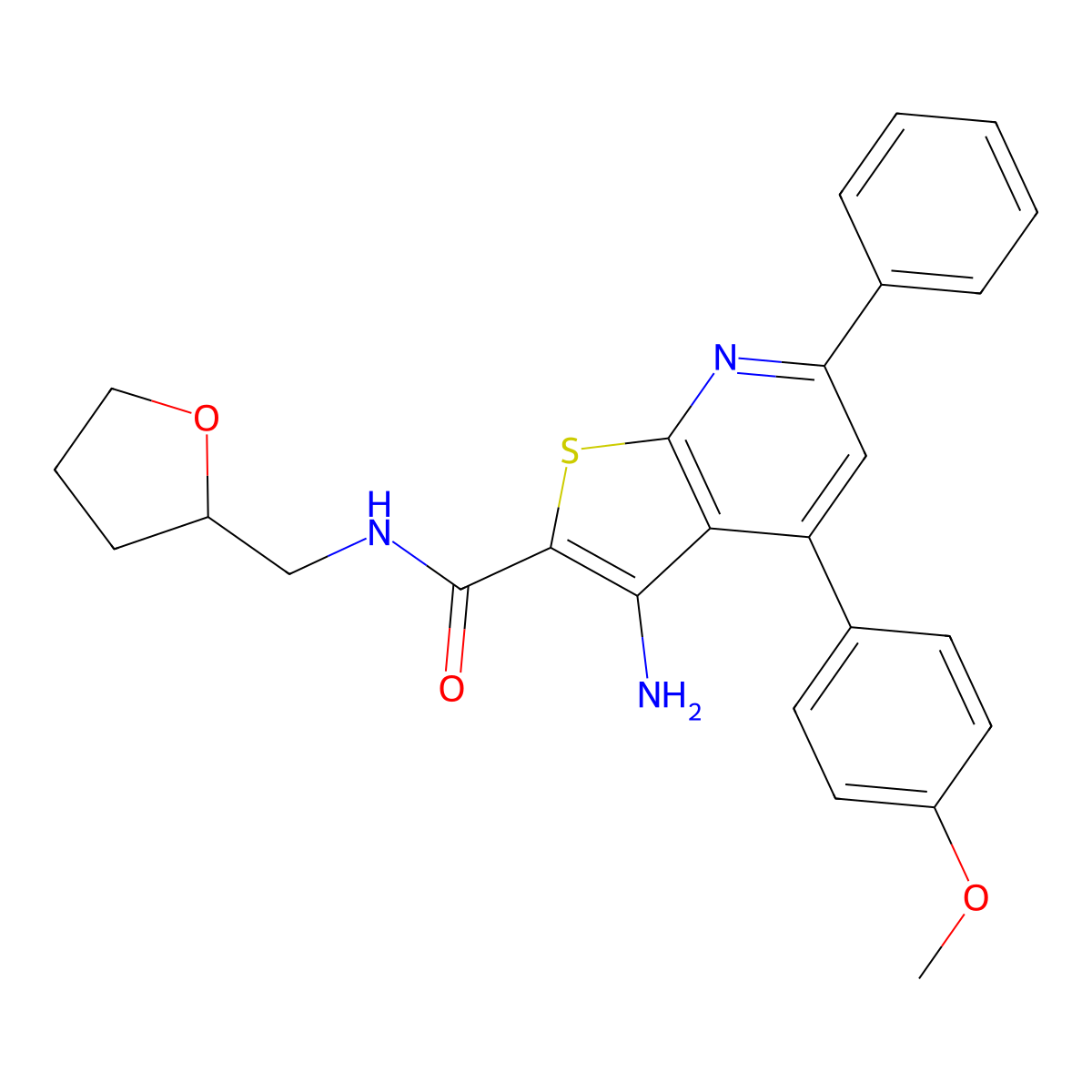 3-amino-4-(4-methoxyphenyl)-N-(oxolan-2-ylmethyl)-6-phenylthieno[2,3-b]pyridine-2-carboxamide molecular structure, CAS 690960-86-2