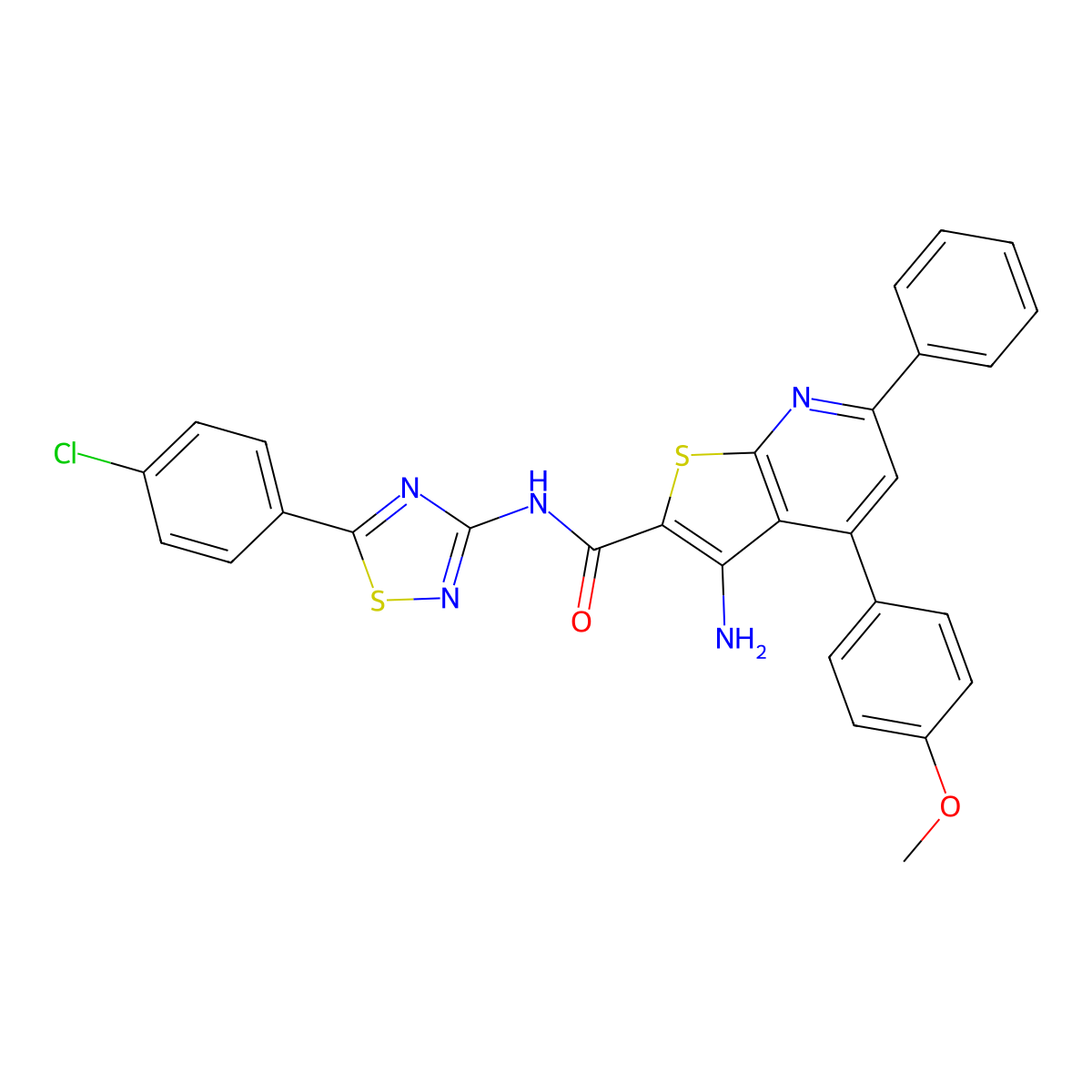 3-amino-N-[5-(4-chlorophenyl)-1,2,4-thiadiazol-3-yl]-4-(4-methoxyphenyl)-6-phenylthieno[2,3-b]pyridine-2-carboxamide molecular structure, CAS 690960-90-8