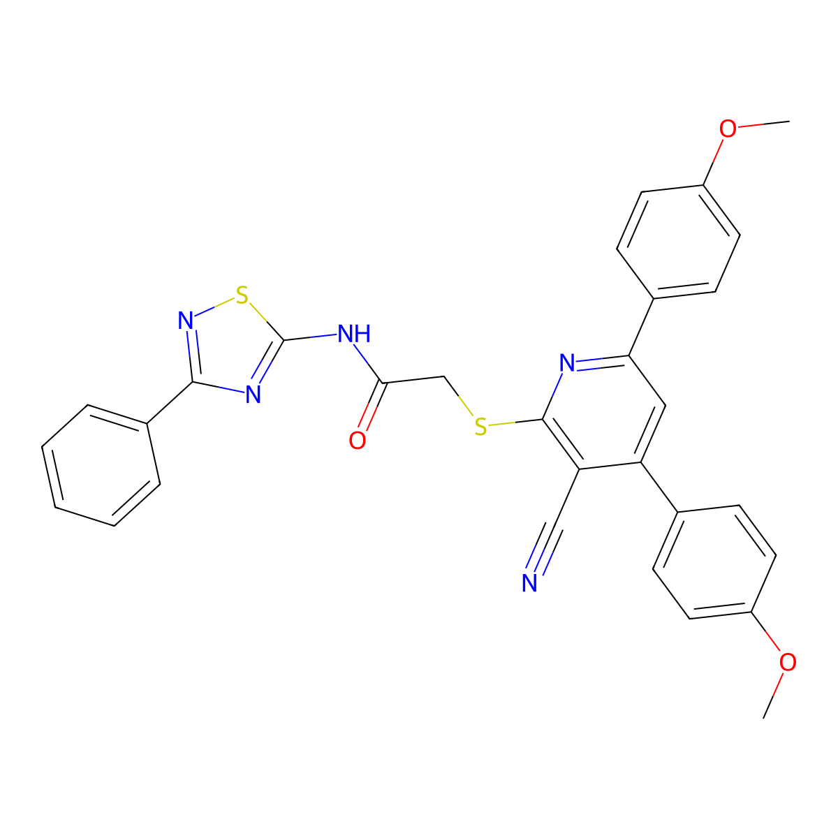 2-[3-cyano-4,6-bis(4-methoxyphenyl)pyridin-2-yl]sulfanyl-N-(3-phenyl-1,2,4-thiadiazol-5-yl)acetamide molecular structure, CAS 690960-94-2