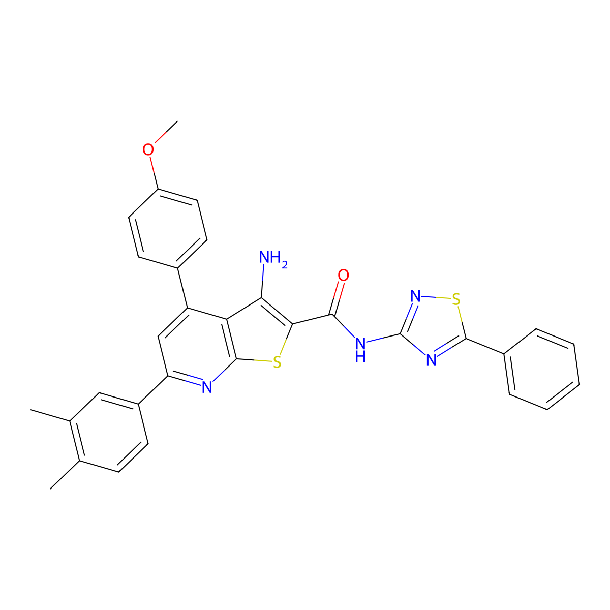 3-amino-6-(3,4-dimethylphenyl)-4-(4-methoxyphenyl)-N-(5-phenyl-1,2,4-thiadiazol-3-yl)thieno[2,3-b]pyridine-2-carboxamide molecular structure, CAS 690961-01-4