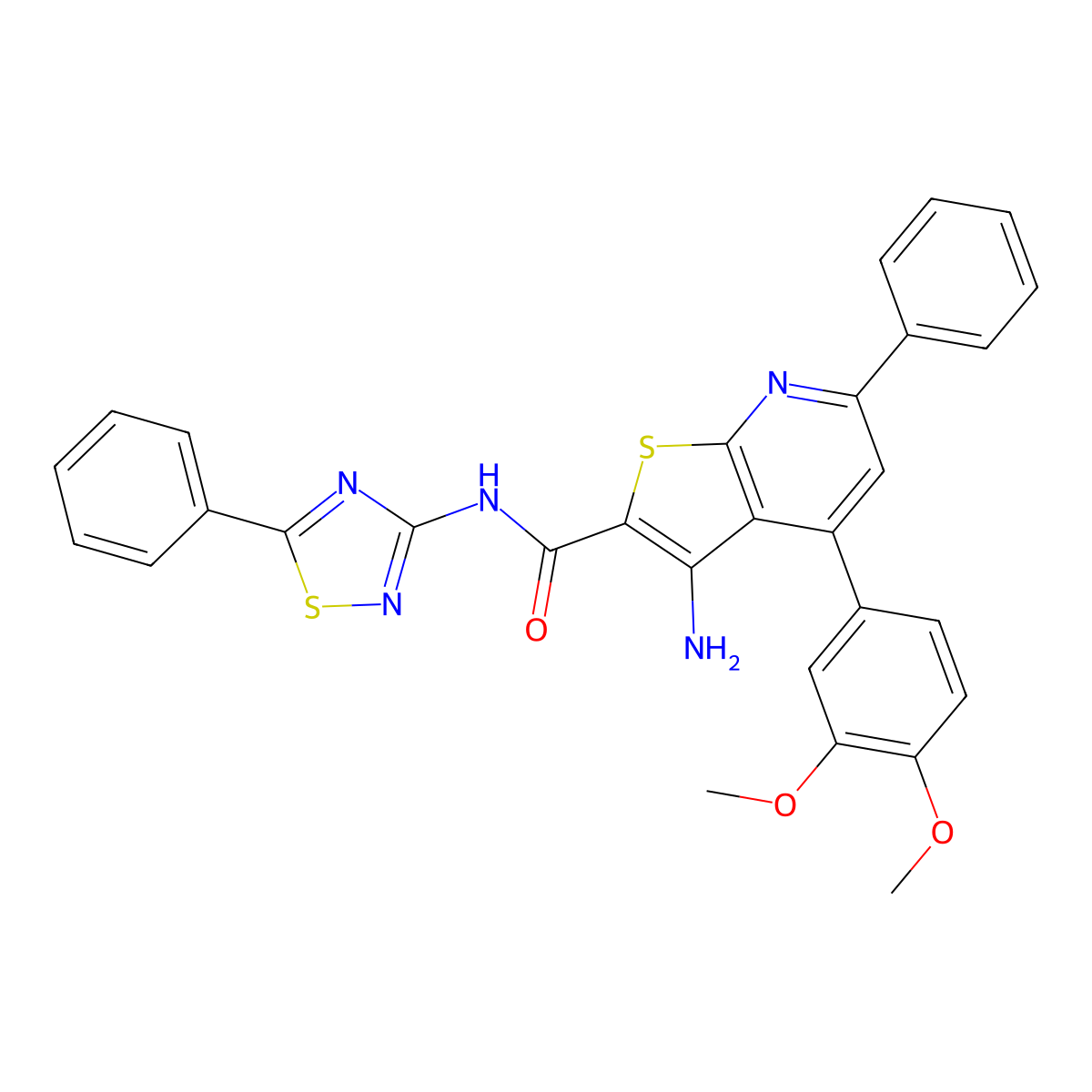 3-amino-4-(3,4-dimethoxyphenyl)-6-phenyl-N-(5-phenyl-1,2,4-thiadiazol-3-yl)thieno[2,3-b]pyridine-2-carboxamide molecular structure, CAS 690961-05-8