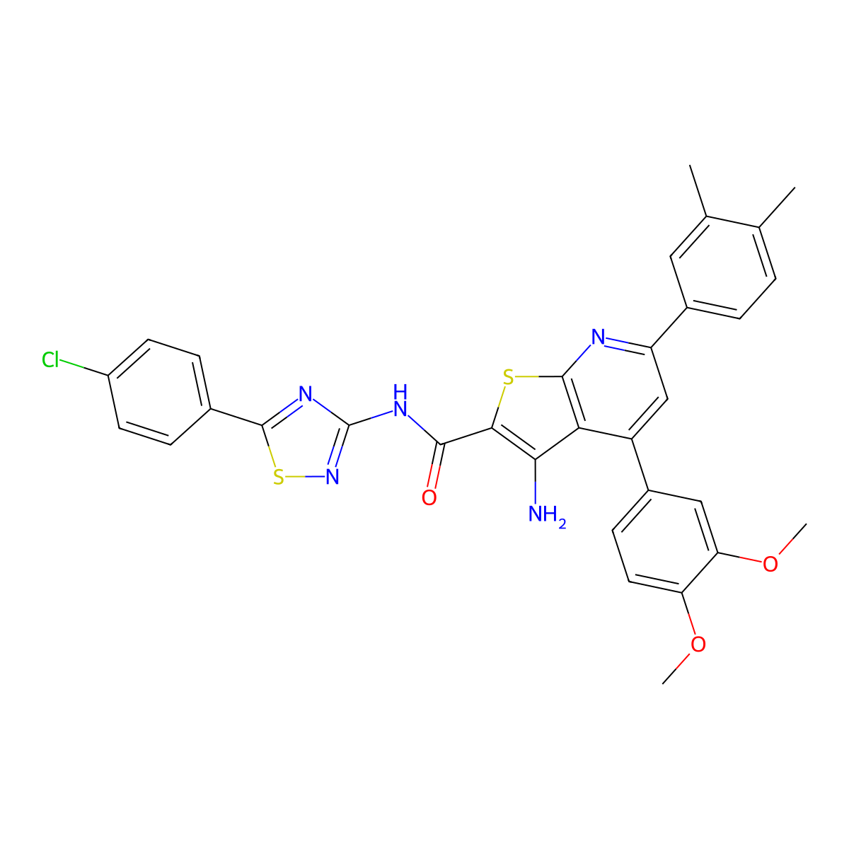 3-amino-N-[5-(4-chlorophenyl)-1,2,4-thiadiazol-3-yl]-4-(3,4-dimethoxyphenyl)-6-(3,4-dimethylphenyl)thieno[2,3-b]pyridine-2-carboxamide molecular structure, CAS 690961-07-0